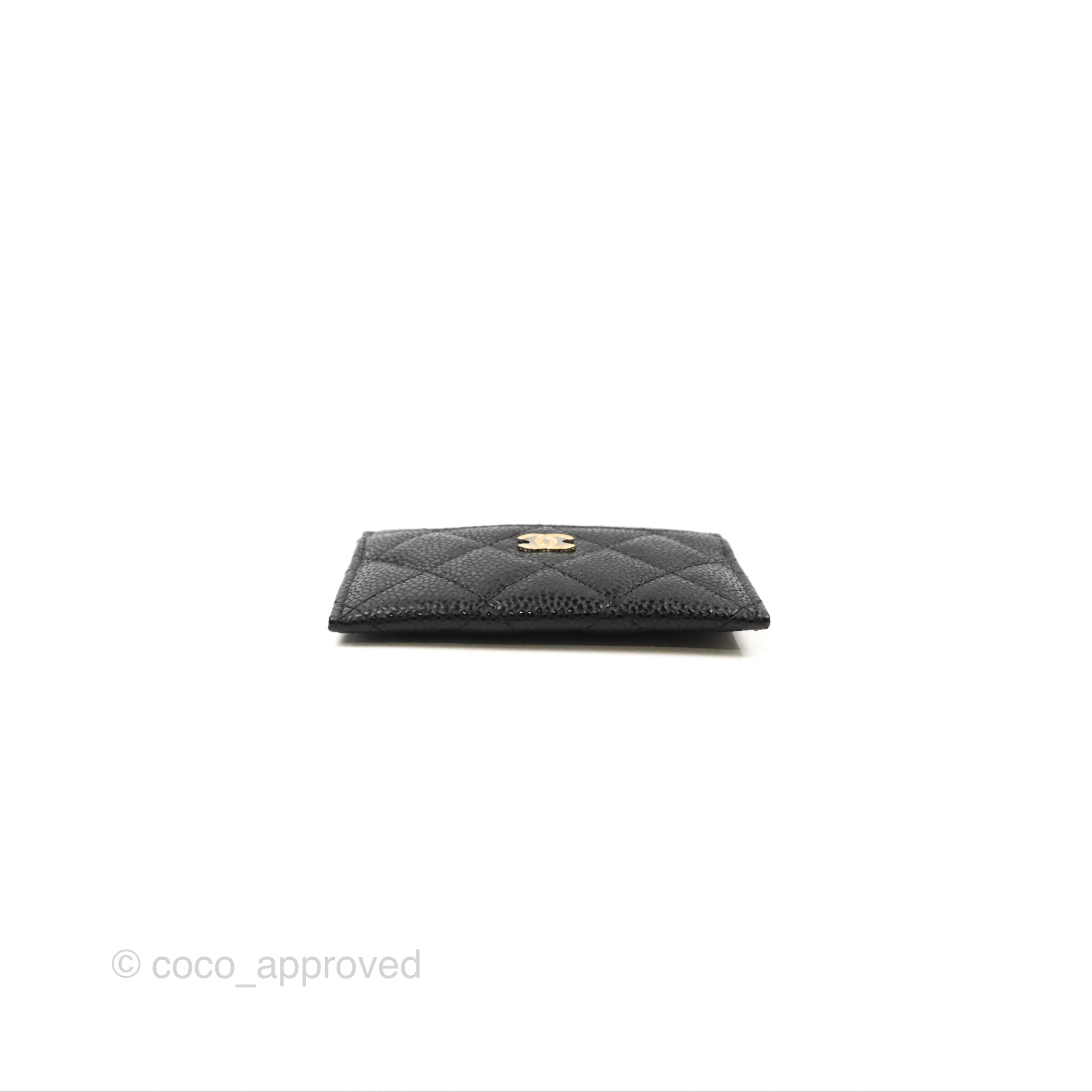Chanel Classic Flat Card Holder in Black Caviar Leather with Gold Hardware - Luxury Compact Wallet for Everyday Use & Travel