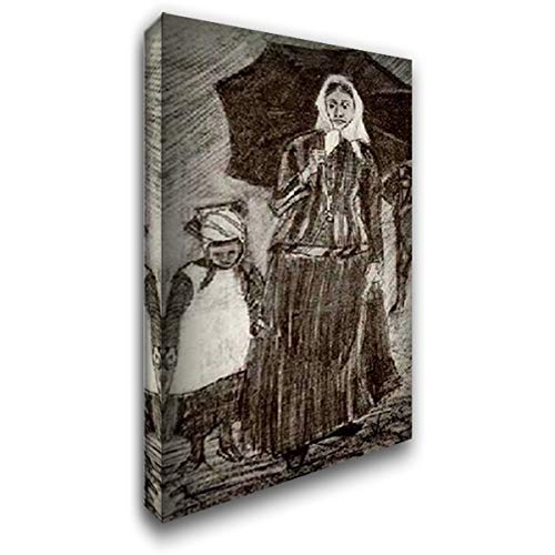 Vincent Van Gogh 'Girl Under Umbrella' 16x24 Inch Stretched Canvas Wall Art - Museum Quality Reproduction for Living Room, Bedroom & Office Decor