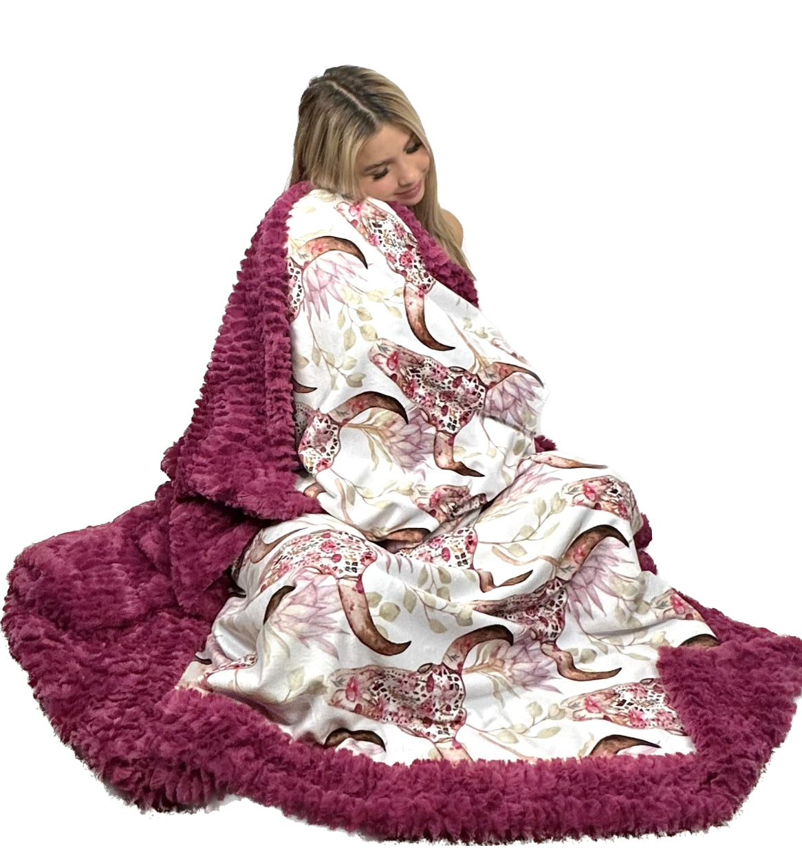 Floral Skull Florence Claret Luxe Large Adult Blanket 55x79 Inches - Soft Cozy Throw Blanket for Couch, Bed, Sofa & Home Decor