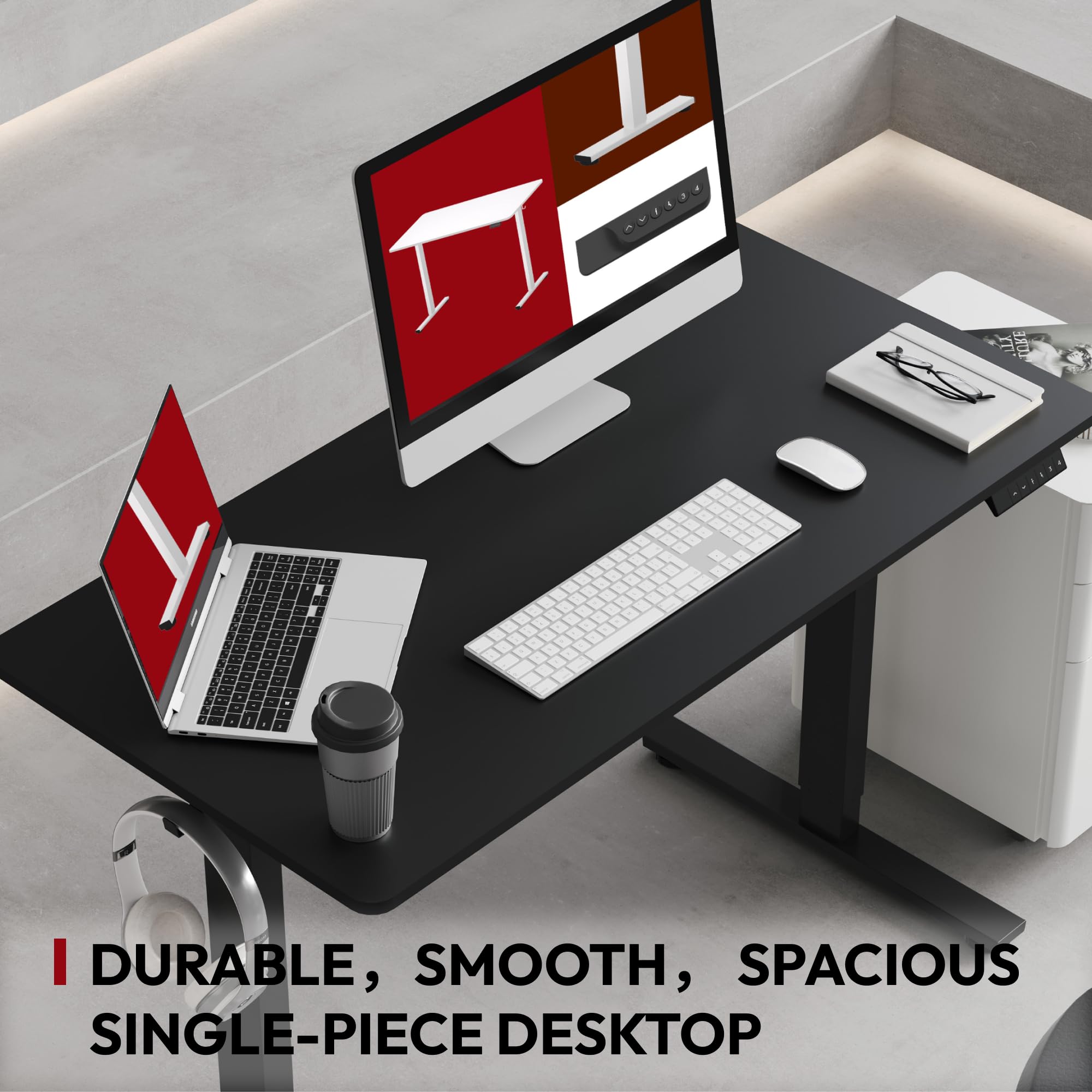 SANODESK 40 x 24 Inches Electric Standing Desk - Height Adjustable Whole-Piece Desktop with 6-Button Controller - Ergonomic Computer Desk for Home Office (Black Frame + Black Tabletop) - Perfect for Remote Work, Gaming & Study Setup