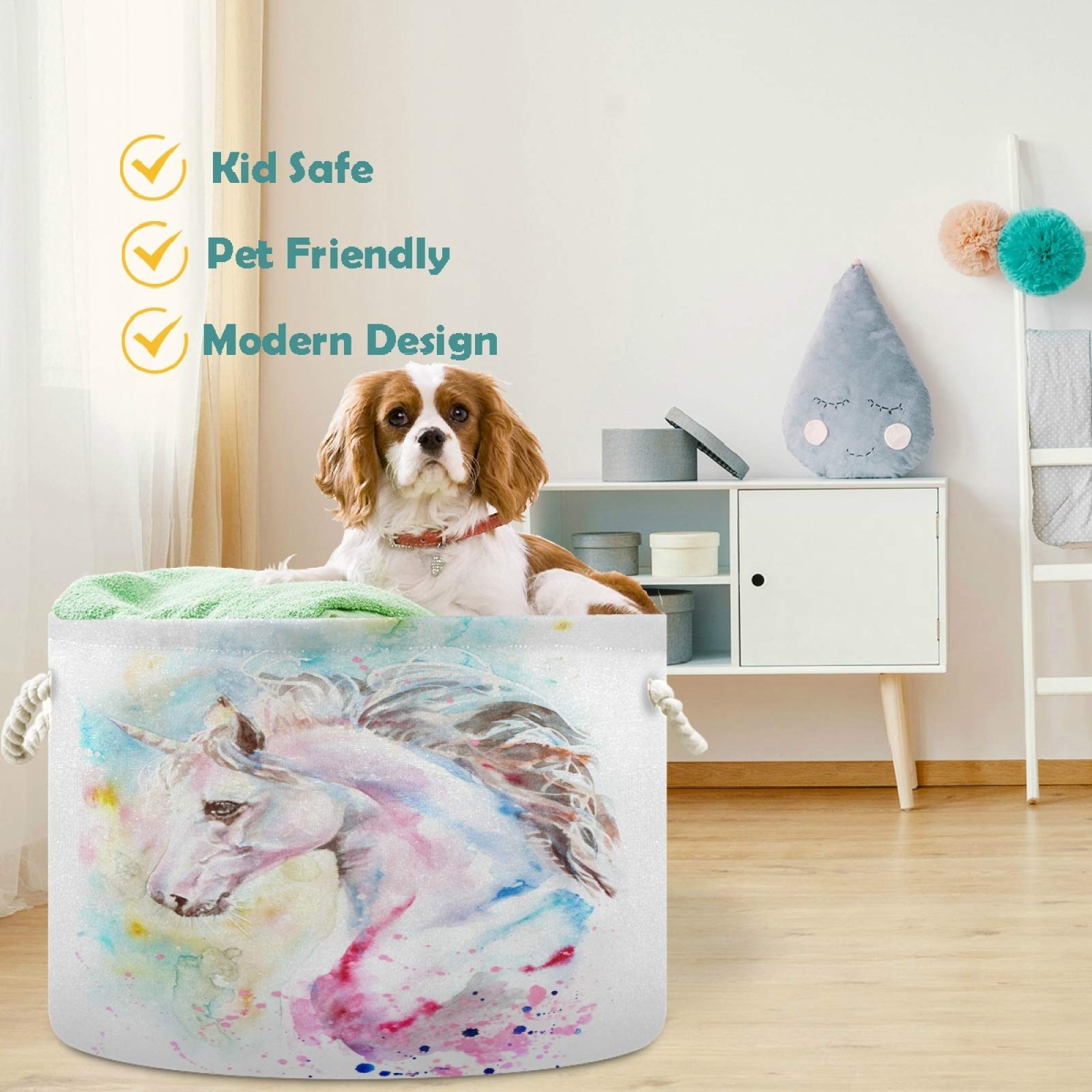 Abstract Unicorn Nursery Storage Basket - Waterproof Canvas Fabric Toy Organizer Bin for Kids Room, Playroom, Shelves | Perfect for Toy Storage, Laundry Hamper & Gift Giving