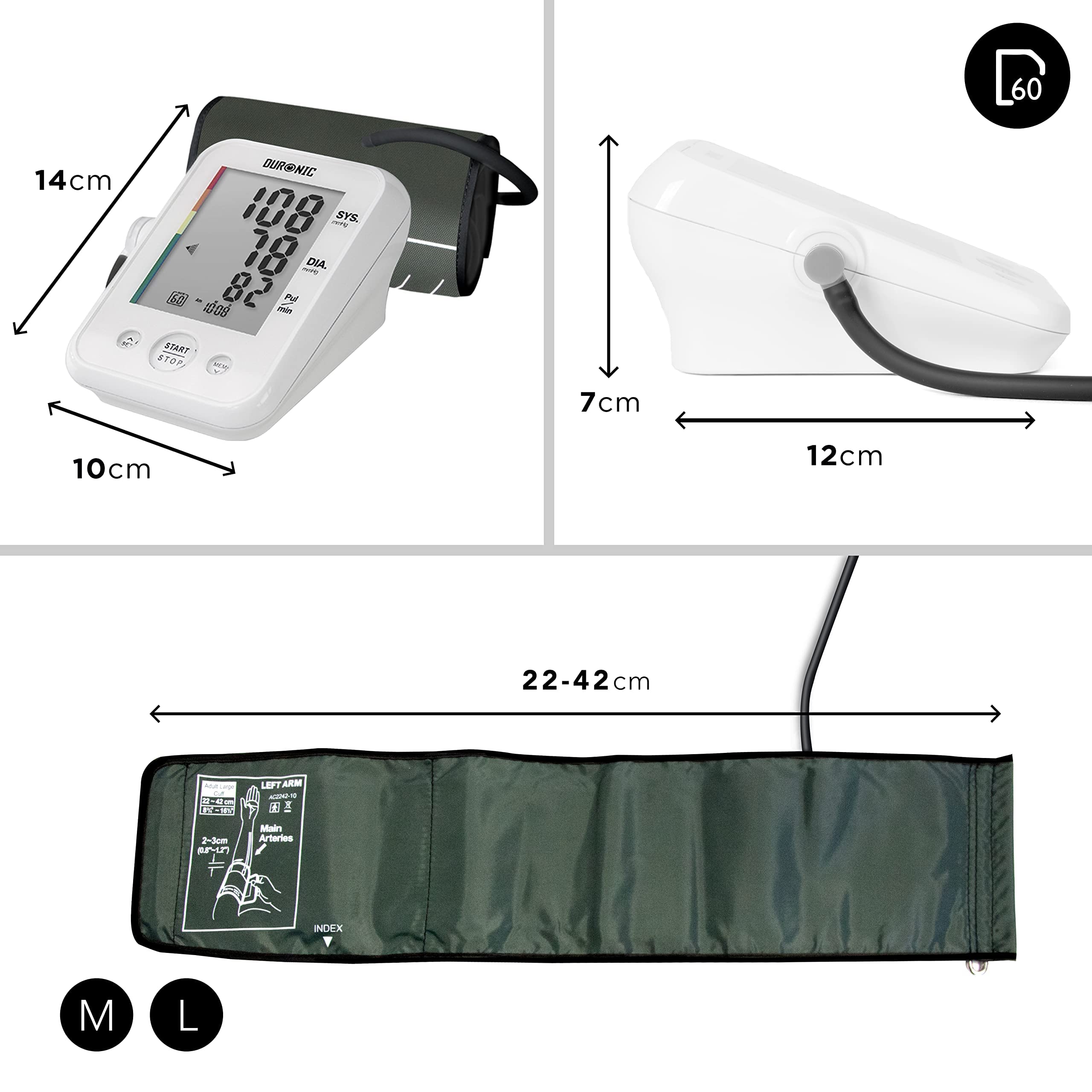 Duronic BPM150 Automatic Upper Arm Blood Pressure Monitor - CE Certified, Adjustable Cuff (22-42cm), Accurate Heart Rate & BP Measurement for Home Use | Ideal for Seniors, Hypertension Patients & Health Monitoring