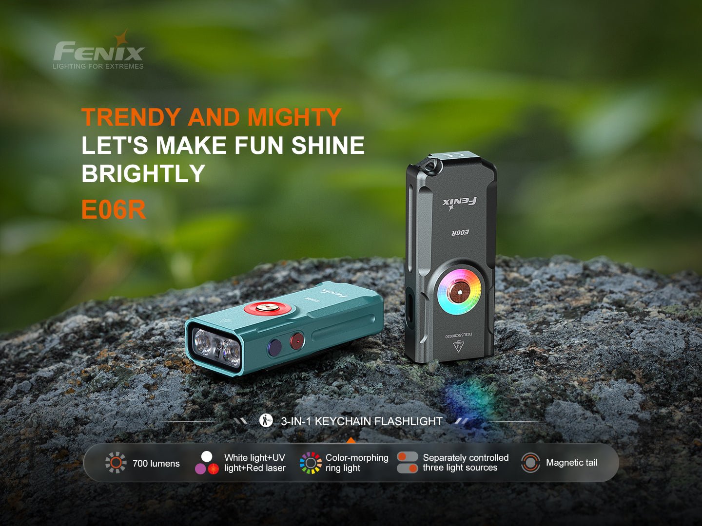 Fenix E06R Keychain Flashlight - Compact, Rechargeable with White, UV, and Red Laser Lights - Perfect for Outdoor, Emergency, and Everyday Carry (EDC)