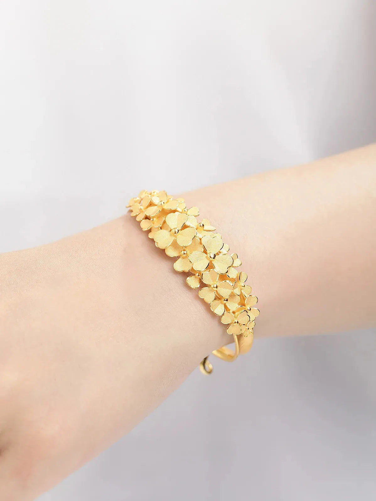 24K Pure Gold Bracelet for Women - 999 Solid Gold Bangle with Floral Design, Classic & Romantic Jewelry Gift (2023 New Arrival) - Perfect for Weddings, Anniversaries & Special Occasions