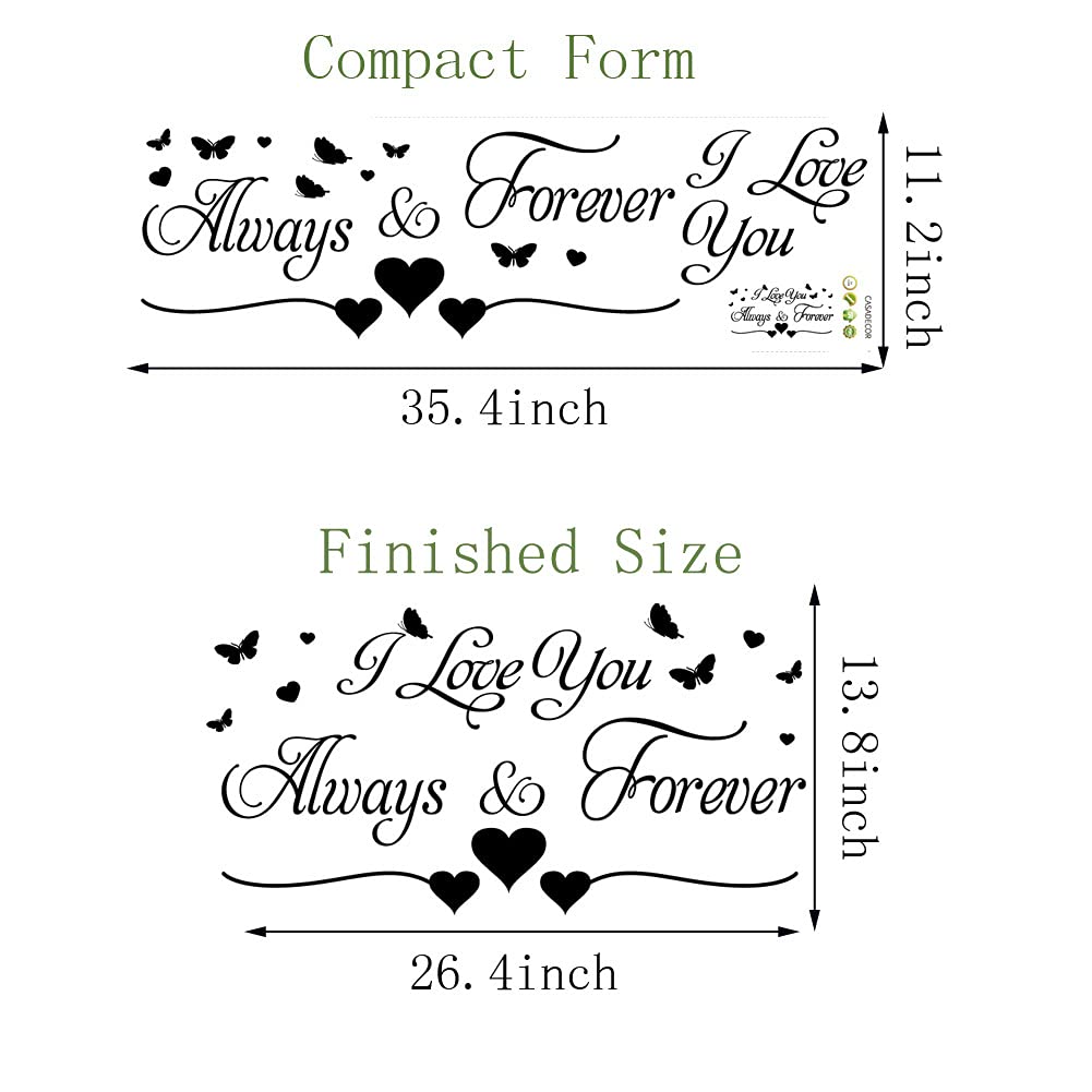 Black Vinyl Wall Decal - 'I Love You Always & Forever' Romantic Home Decor Sticker for Couples Bedroom, Living Room, Nursery & Kids Room | Perfect for Wedding Gifts, Anniversary Decor & Family Wall Art