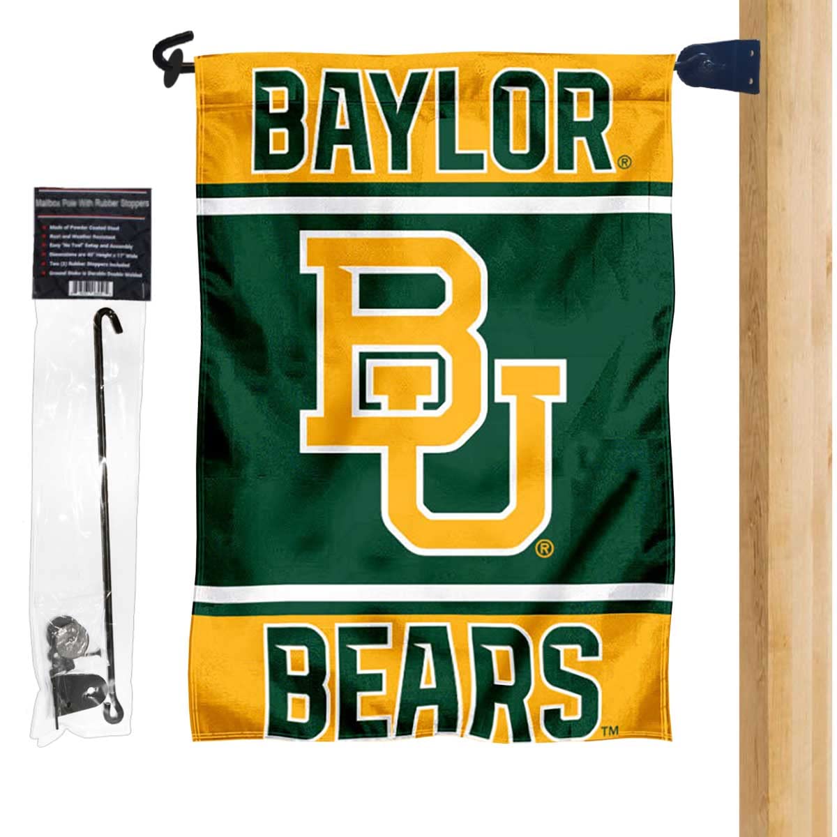 Baylor Bears Garden Flag and Mailbox Post Pole Mount Holder Set - College Team Spirit Decoration for Yard, Lawn, and Outdoor Decor - Perfect for Game Day, Tailgating, and Alumni Events