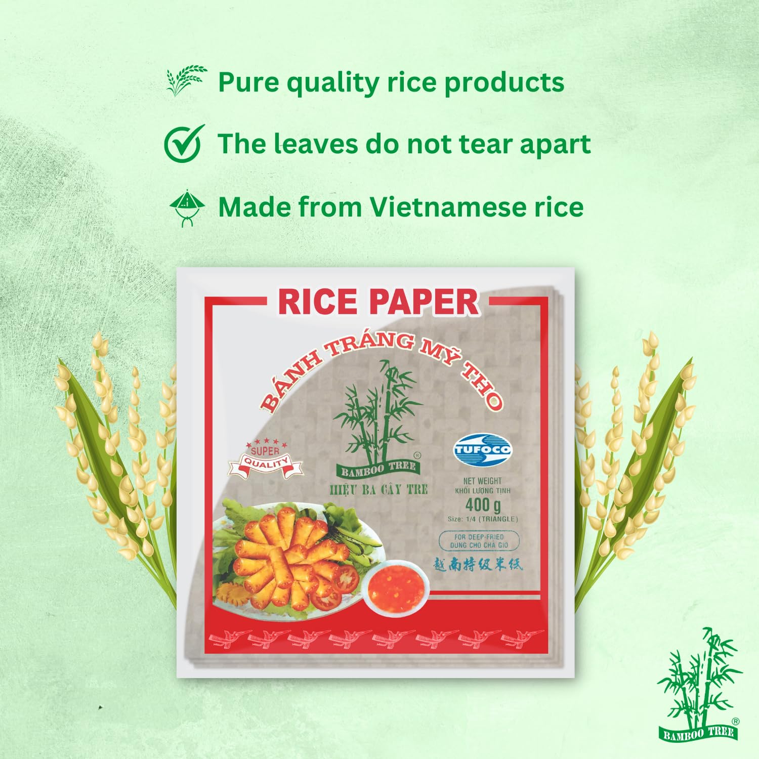 Bamboo Tree Rice Paper Triangle for Frying - 1 Pack (400g) | Perfect for Spring Rolls, Dumplings & Asian Cuisine