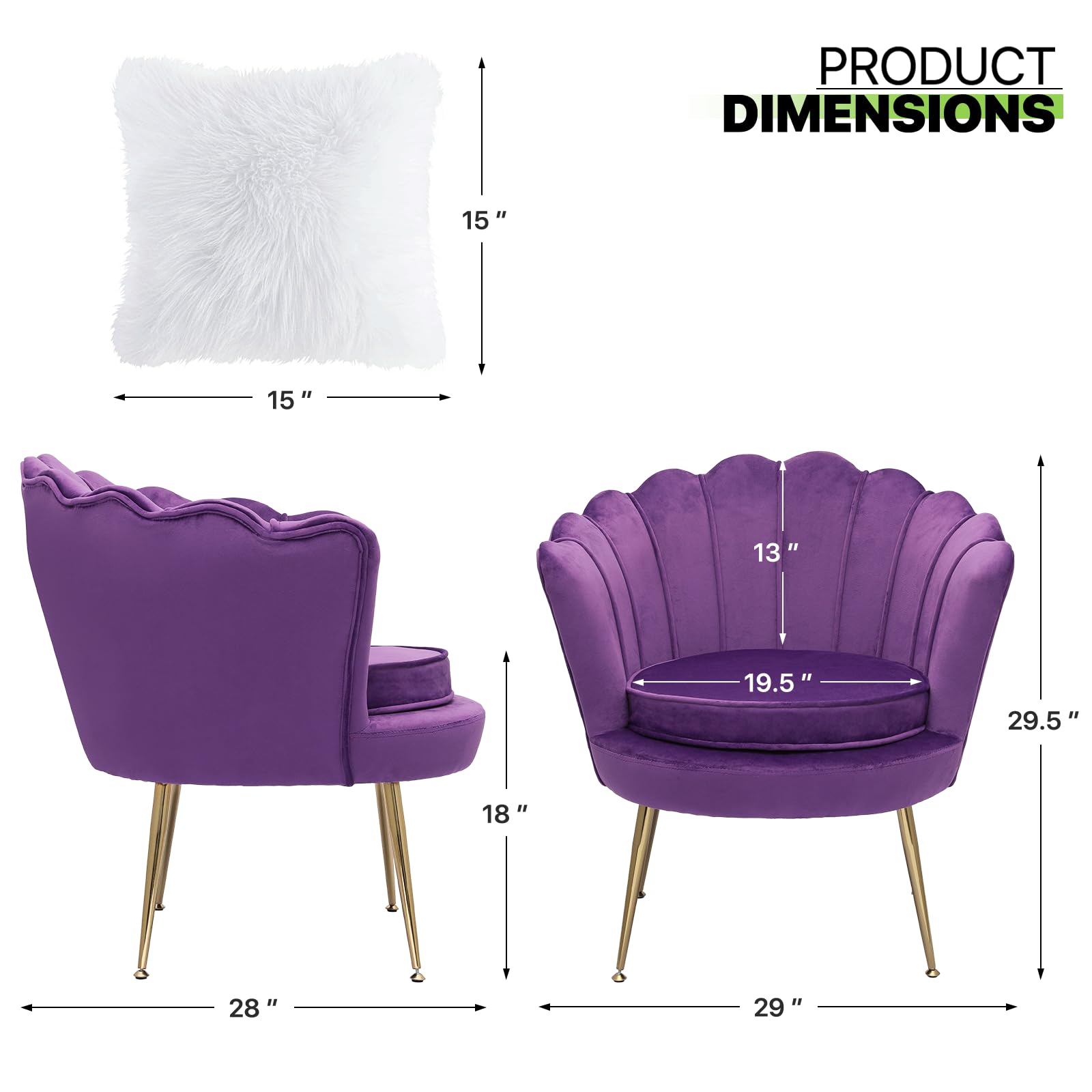 Velvet Accent Chair with Golden Legs & Soft Pillow - Purple Upholstered Armchair for Vanity, Makeup, Living Room, Bedroom & Reading Room - Elegant Seating for Home Decor & Relaxation