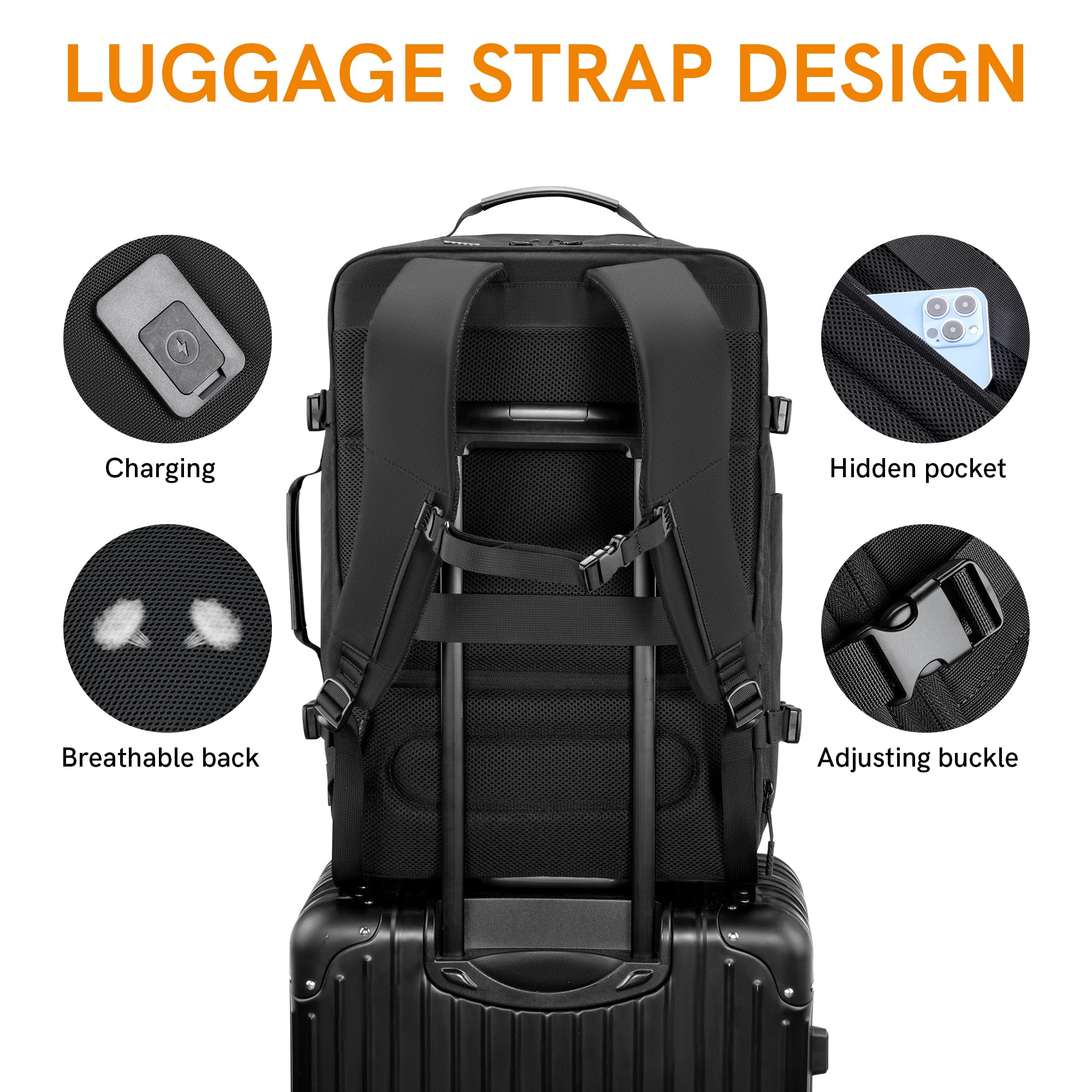 VGOAL 40L Expandable Carry On Travel Backpack with 4 Packing Cubes - 17 Inch Laptop Weekender Backpack for Business Trips, Airplane Travel & Weekend Getaways