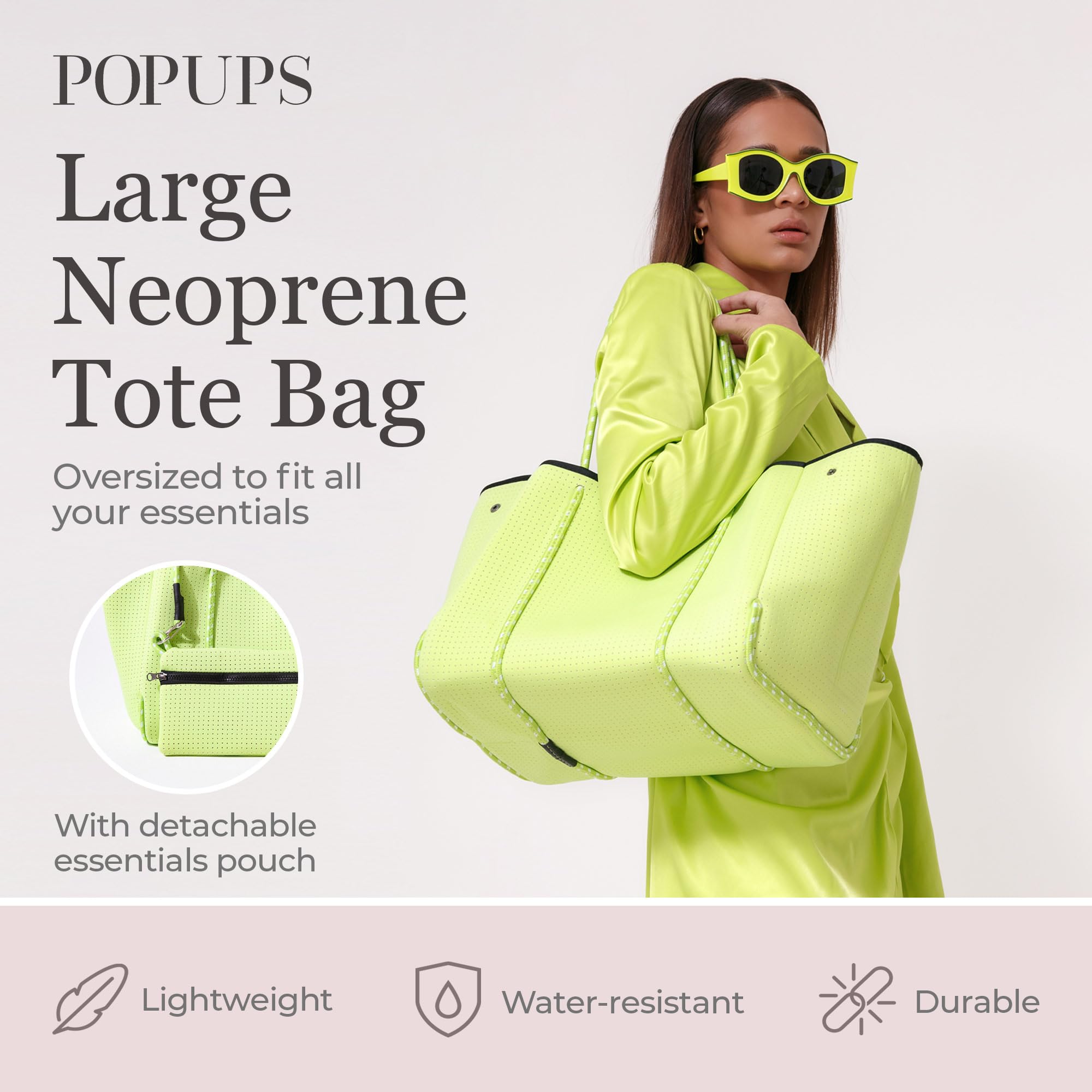 Stylish Large Neoprene Tote Bag for Women - Water-Resistant Designer Handbag with Multiple Pockets & Zipper Pouch - Perfect for Work, Travel, Beach & Everyday Use