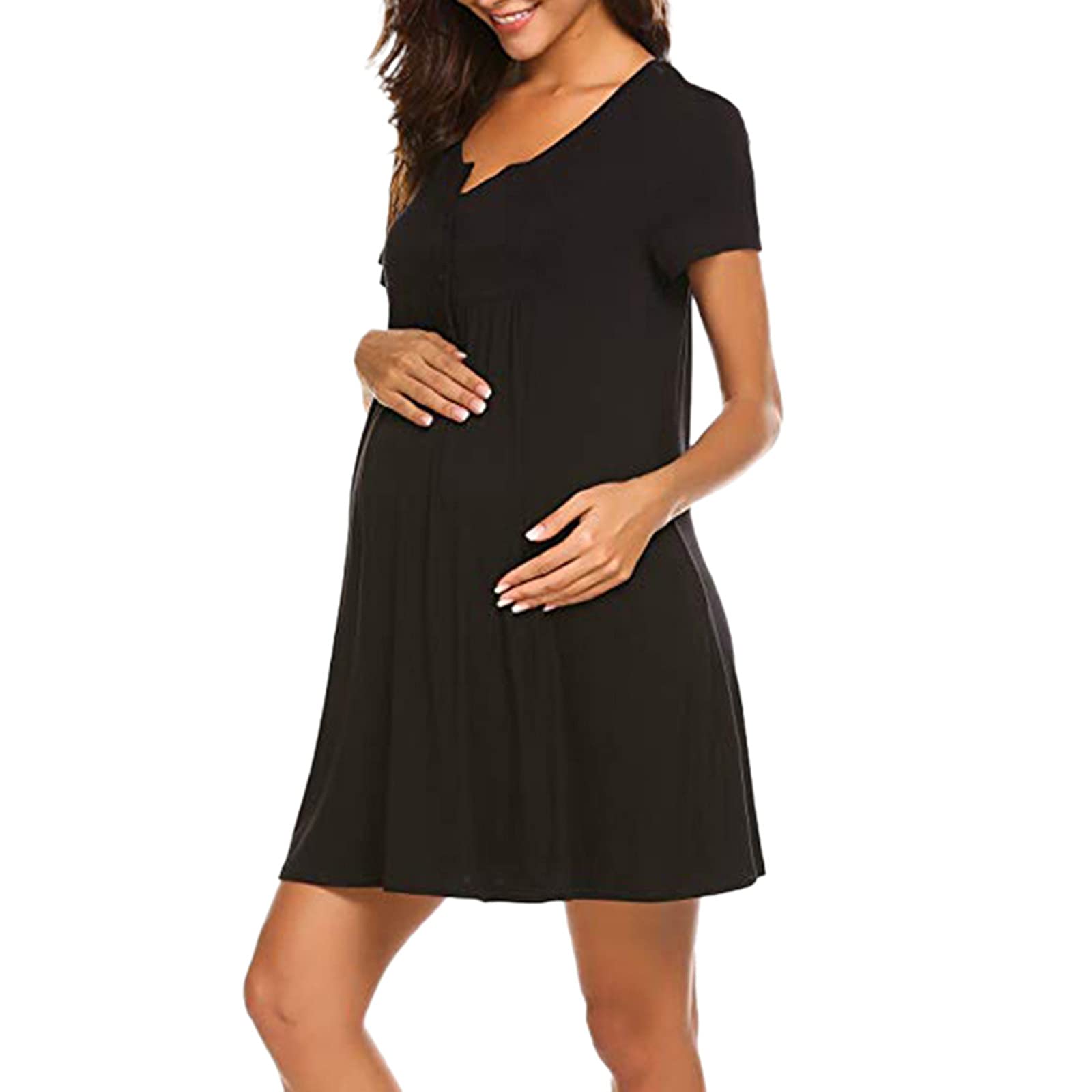 MIYUADKAI Women's Maternity Maxi Dress - Soft Stretchy Pregnancy Clothes for Baby Shower, Nursing, Summer & Everyday Comfort - Flowy Casual Long Dress for Expecting Mothers