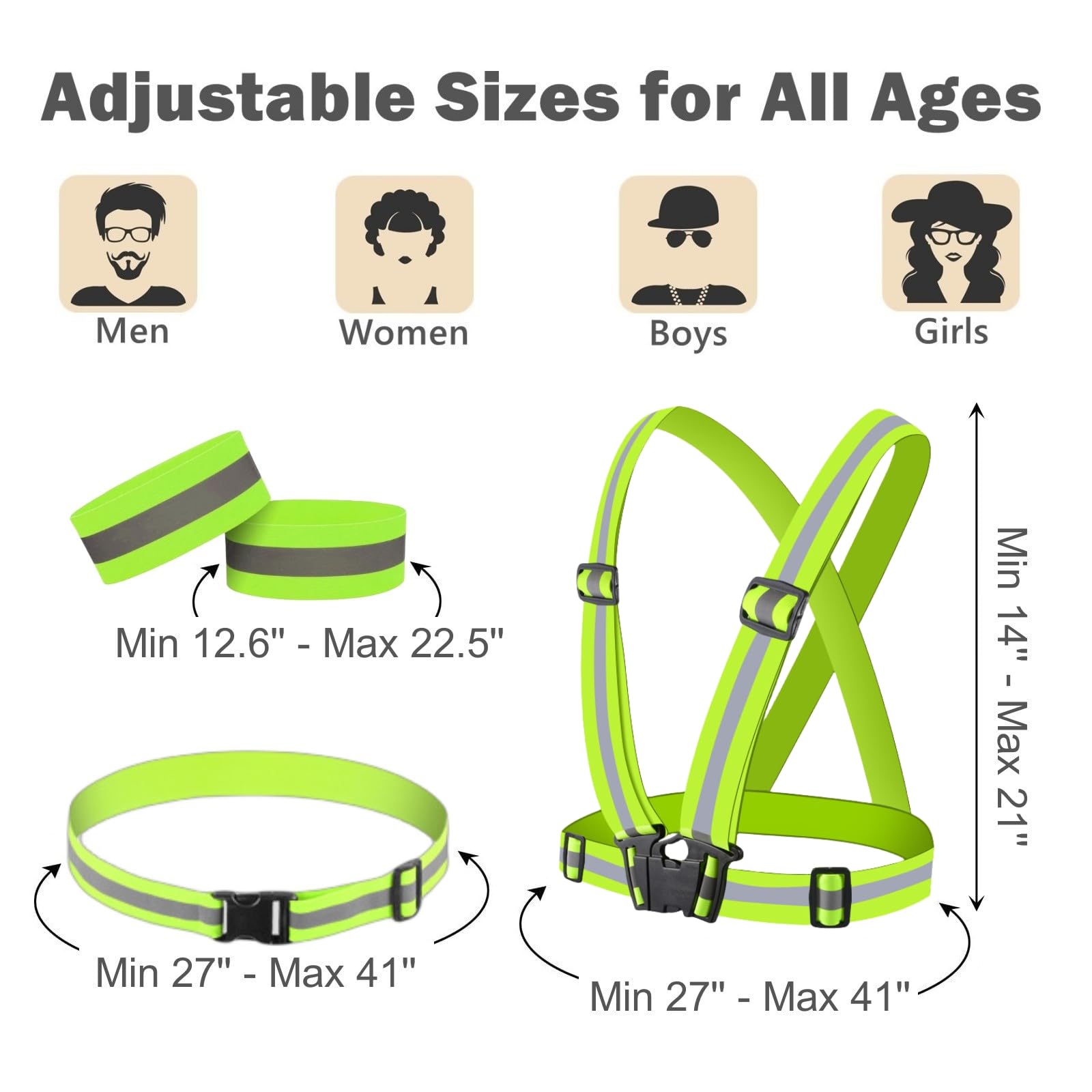 High Visibility Reflective Running Gear Set - 3-Piece Reflective Vest, Armband & Belt for Night Cycling, Walking & Jogging - Safety Reflective Gear for Men, Women & Kids - Perfect for Road Runners, Cyclists & Outdoor Enthusiasts