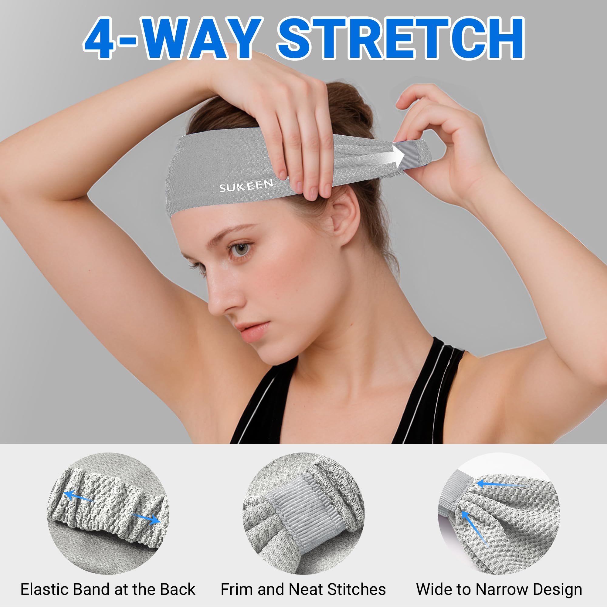 Sukeen Non-Slip Moisture Wicking Workout Headbands for Women - Cooling Sweatbands for Running, Yoga, Gym & Sports - Perfect for Active Lifestyles and Outdoor Workouts