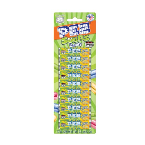 Kosher Certified Assorted Sour Fruit Flavor PEZ Refills - 10 Pack (2.9 oz) | Bulk Candy for Parties, Halloween Treats & Office Snacks