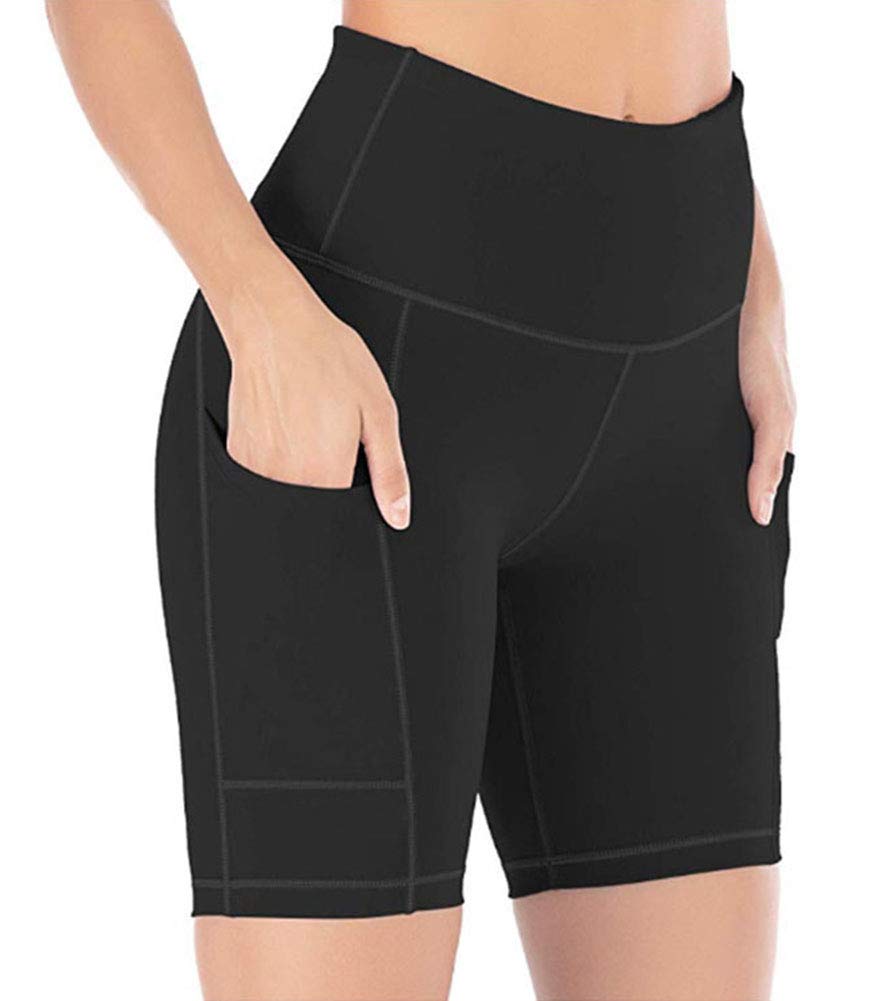 YAKER Women's Yoga Shorts - High Waist Workout Running Shorts with Side Pockets for Gym, Yoga & Outdoor Activities