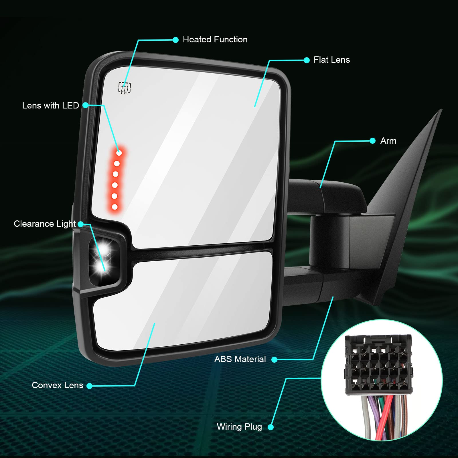 SCITOO Black Power-Adjusted Heated Towing Mirrors with LED Turn Signal & Puddle Light - Compatible with 2015-2019 GMC Sierra 2500/3500 HD Pickup Truck (Pair LH RH) - Perfect for Towing, Off-Roading & Night Driving