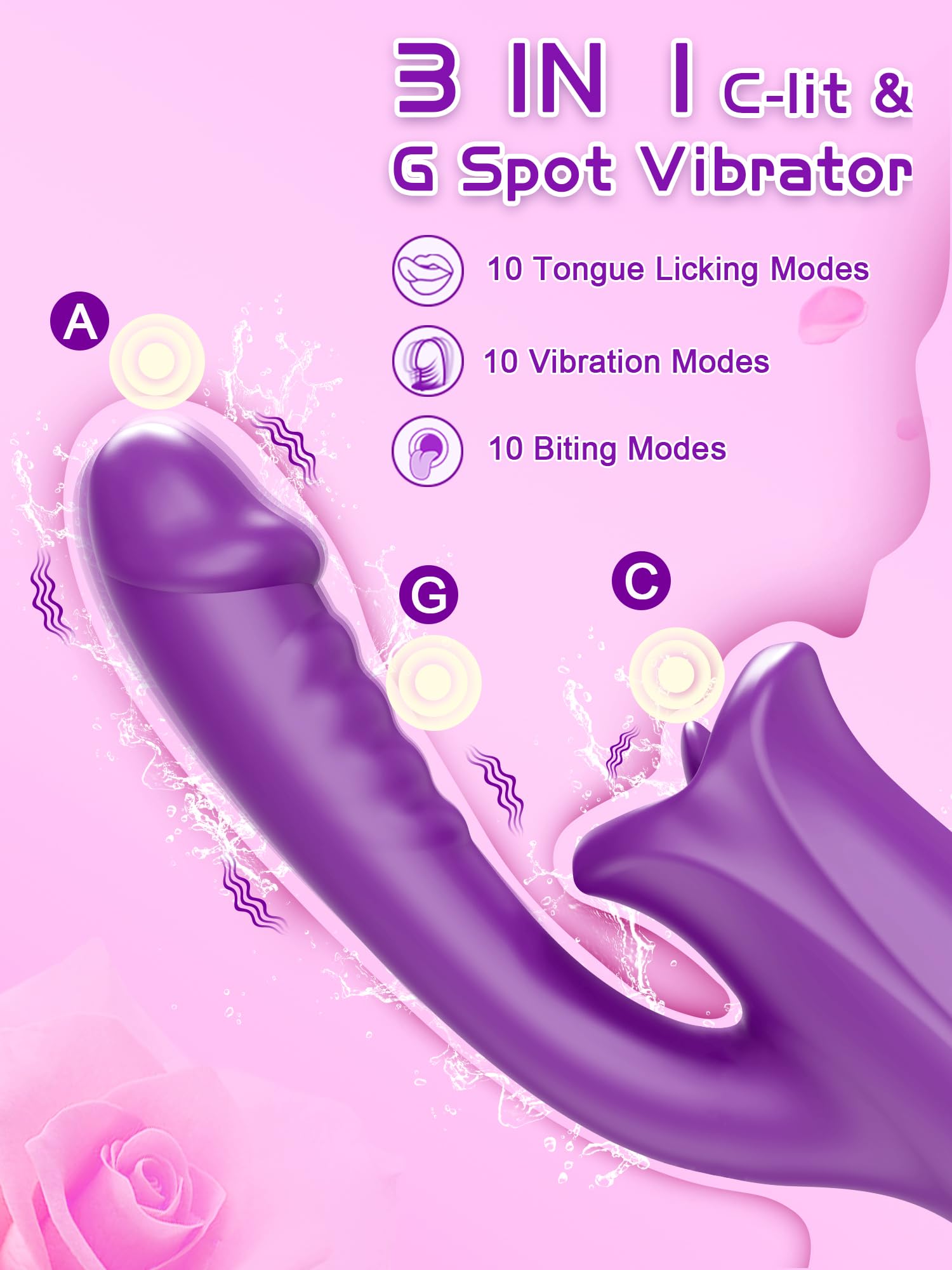 Realistic Tongue Rose Dildo Vibrator - 3-in-1 G Spot & Clitoral Stimulator with 10 Vibration Modes & Licking Function for Women & Couples | Adult Sex Toy for Solo Play & Intimate Moments