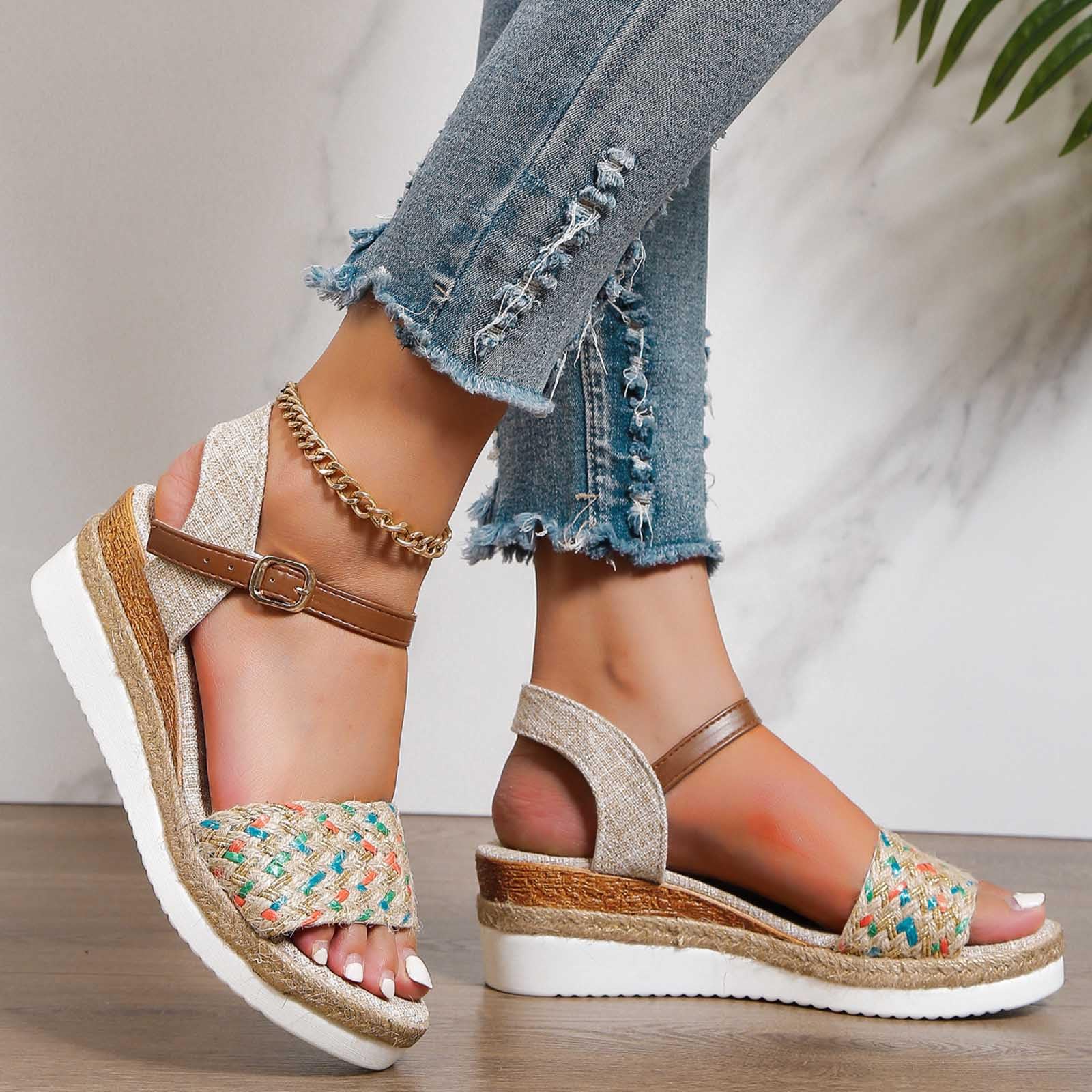 Oelaio Women's Summer Wedge Fish Mouth Roman Sandals - Comfortable Size 7 Beach Sandals for Women | Perfect for Vacation, Poolside & Casual Outfits