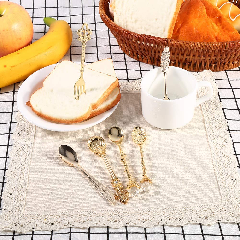 Vintage Royal Style Carved Flatware Set - 6Pcs Gold Spoons & Forks for Dessert, Coffee, Cake, Fruit & Sweet Snacks - Elegant Retro Dining & Tea Party Cutlery