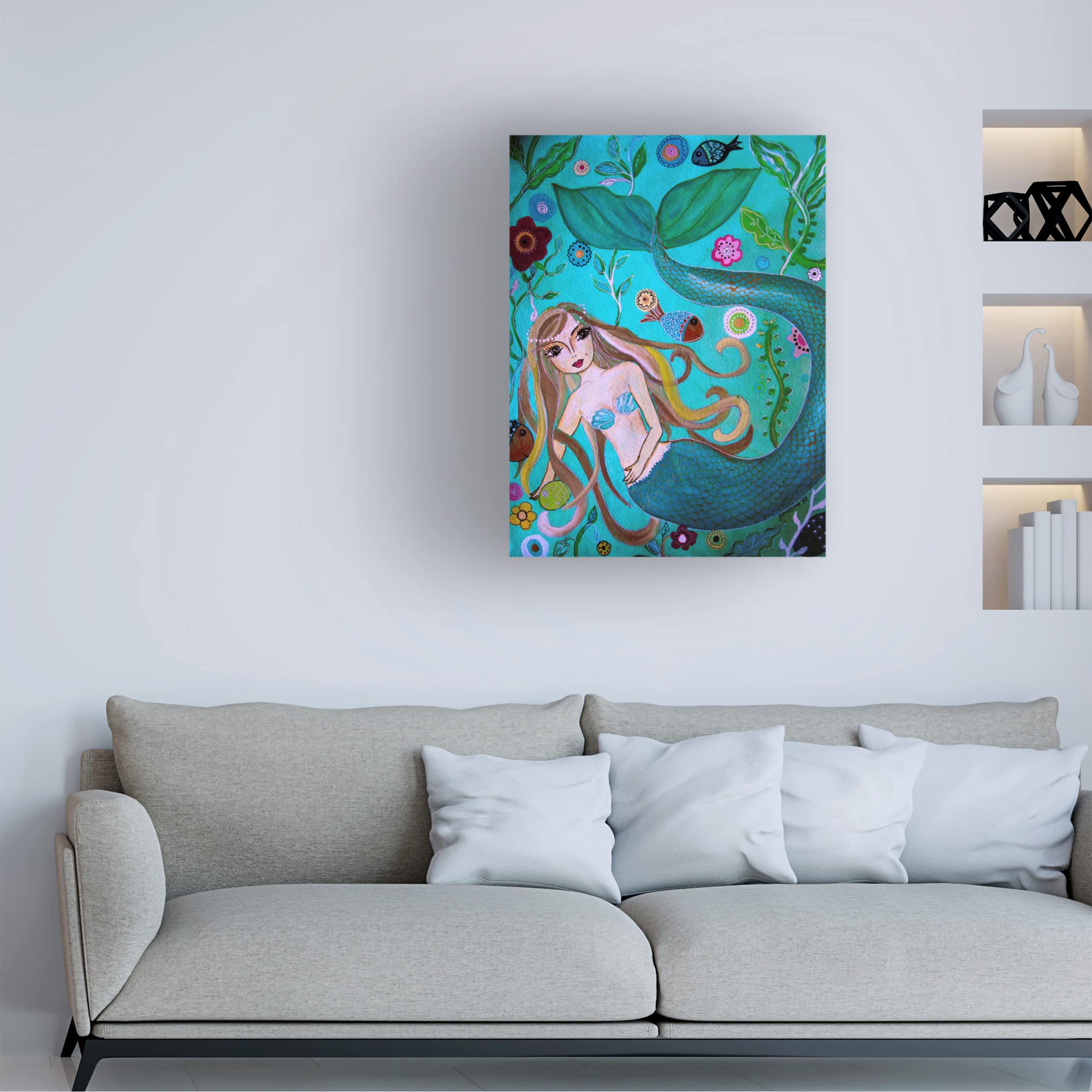 Prisarts 'Mermaid Under The Sea' Canvas Wall Art Print - 35x47 Inches Ocean Themed Home Decor for Living Room, Bedroom & Beach House