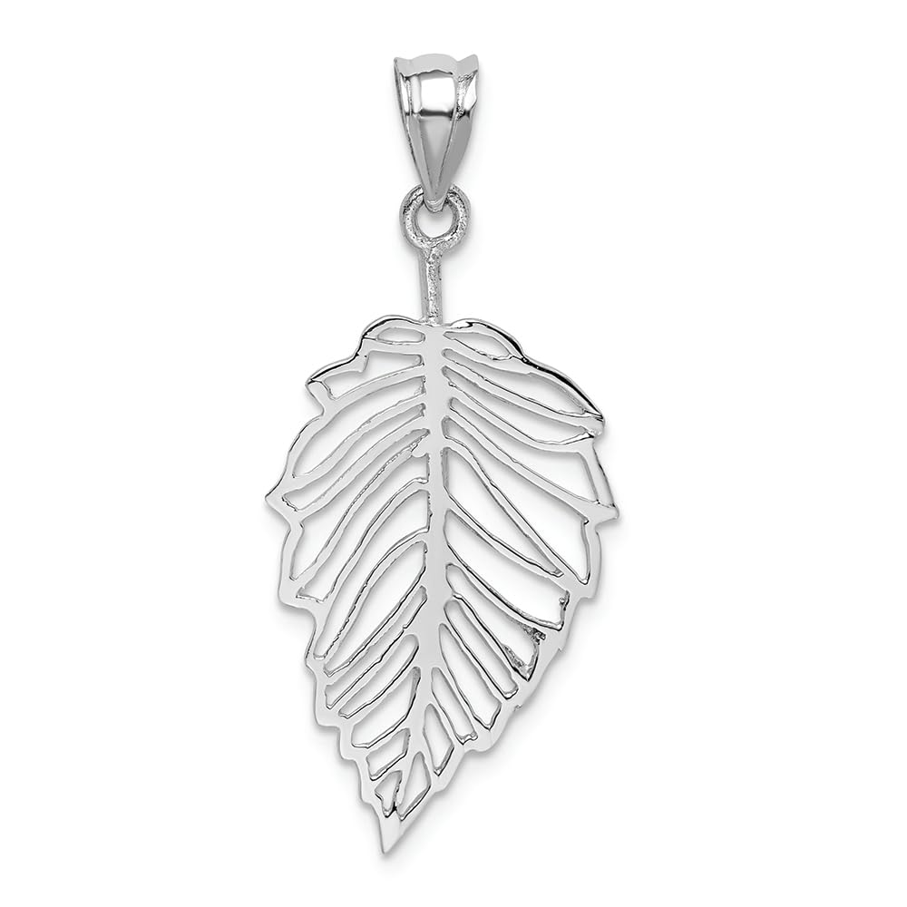 14K White Gold Polished Leaf Charm Pendant - Elegant Jewelry Gift for Women, Perfect for Necklaces & Bracelets - Birthday, Anniversary, Mother's Day