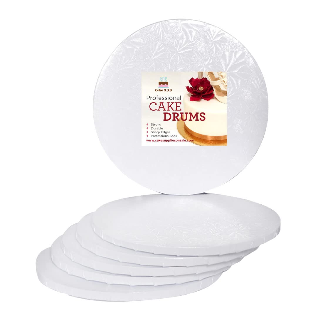16 Inch White Round Sturdy Cake Board Drums - 1/2 Inch Thick (6 Pack) for Professional Cake Display, Wedding Cakes, Birthday Cakes & Dessert Presentation