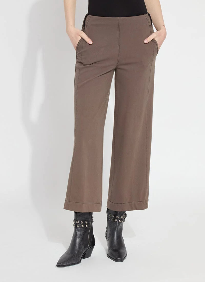 Franca Wide Leg Crop Pants in Driftwood - Comfortable High Waist Linen Trousers for Women | Perfect for Summer, Beach, and Casual Outfits
