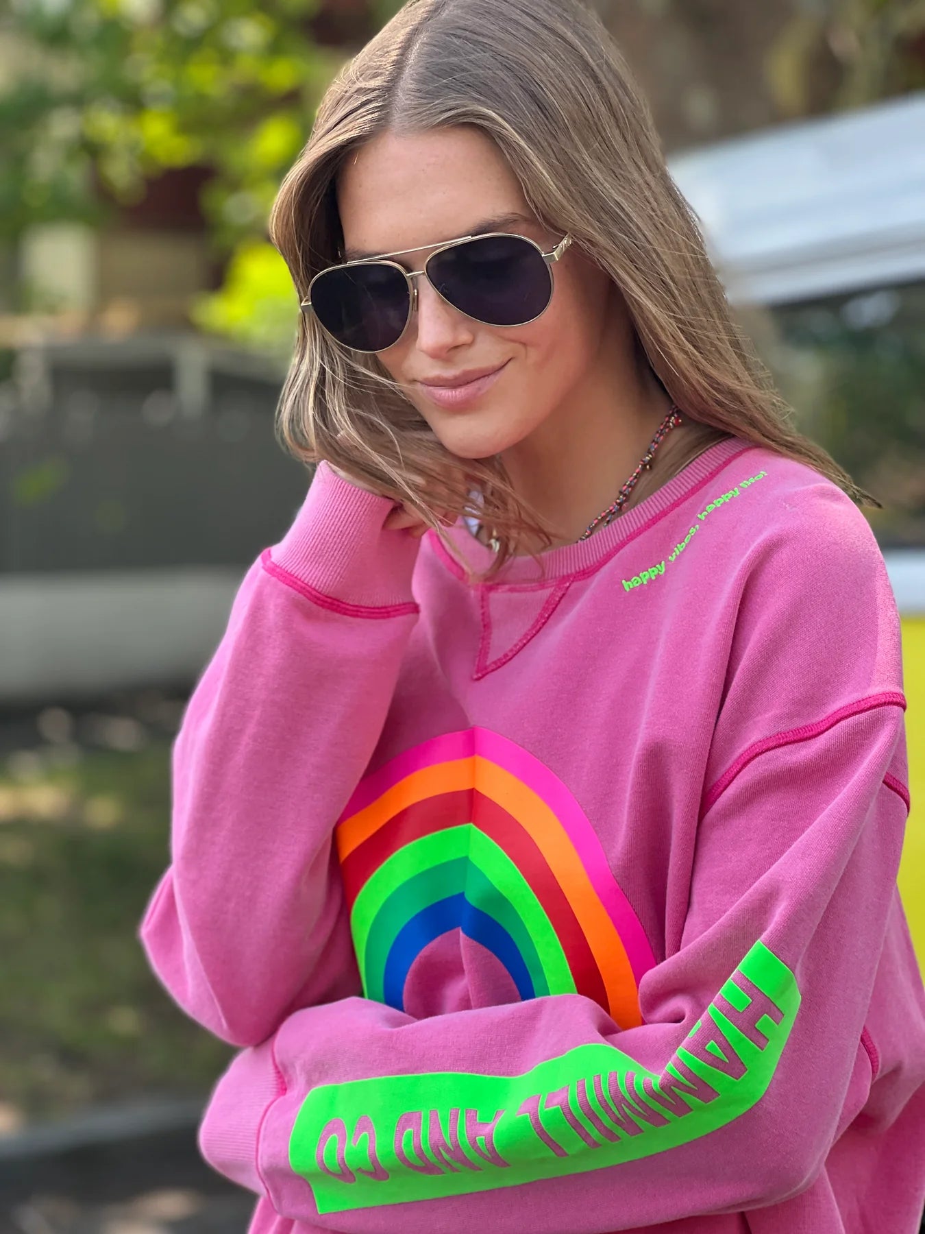 Vintage Rainbow Sweater for Women - Soft Washed Pink Cotton Pullover | Perfect for Casual Outfits, Fall Layering & Cozy Winter Wear