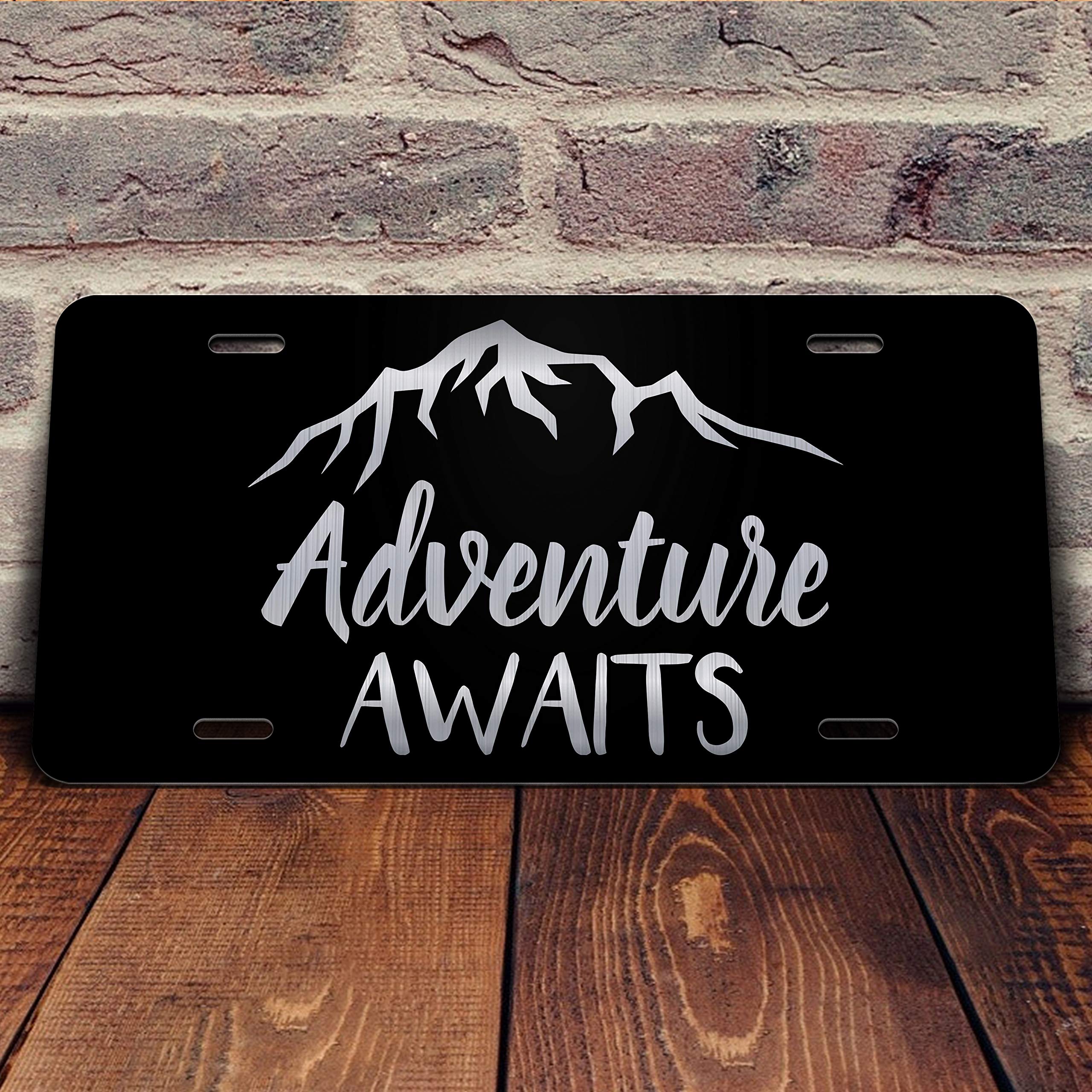 Outdoor Camping Hiking Mountain Adventure Etched Vanity License Plate - Perfect for Jeep Wrangler, Truck & RV Customization | Trail Exploration & Off-Road Enthusiasts