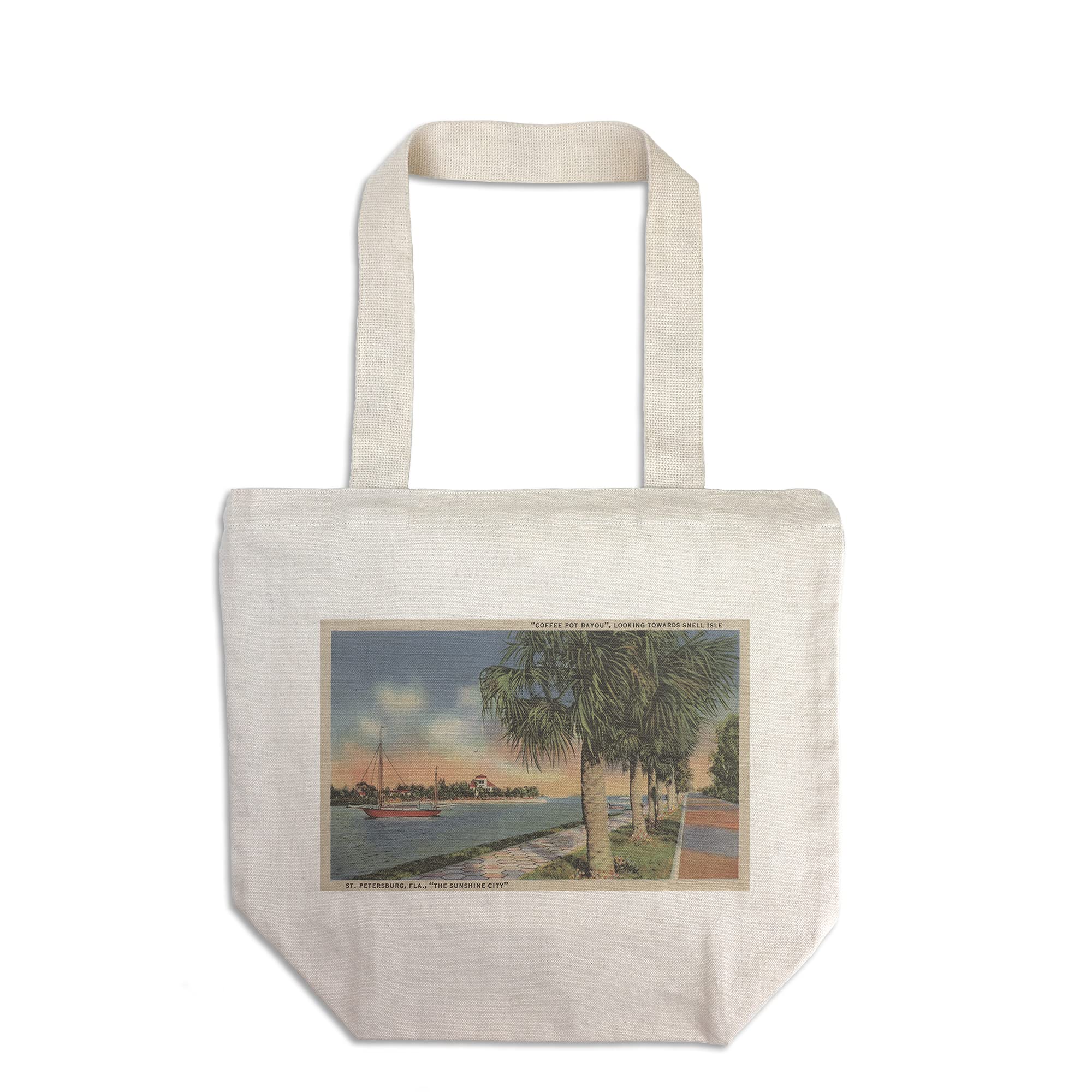 Lantern Press Vintage St. Petersburg Florida Tote Bag - Coffee Pot Bayou & Isle of Capri Halftone Art - 100% Cotton Canvas Reusable Shopping Bag - Perfect for Beach Trips, Groceries & Eco-Friendly Lifestyle