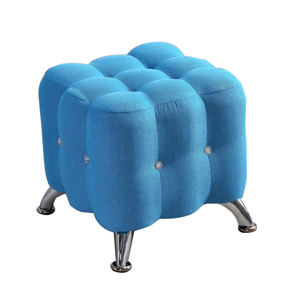Premium Cotton Linen Flannel Velvet Ottoman Cube - Multi-Functional Footstool, Sofa Stool & Shoe Bench for Living Room, Bedroom & Entryway (Sky Blue) - Perfect for Lounging, Extra Seating & Shoe Changing