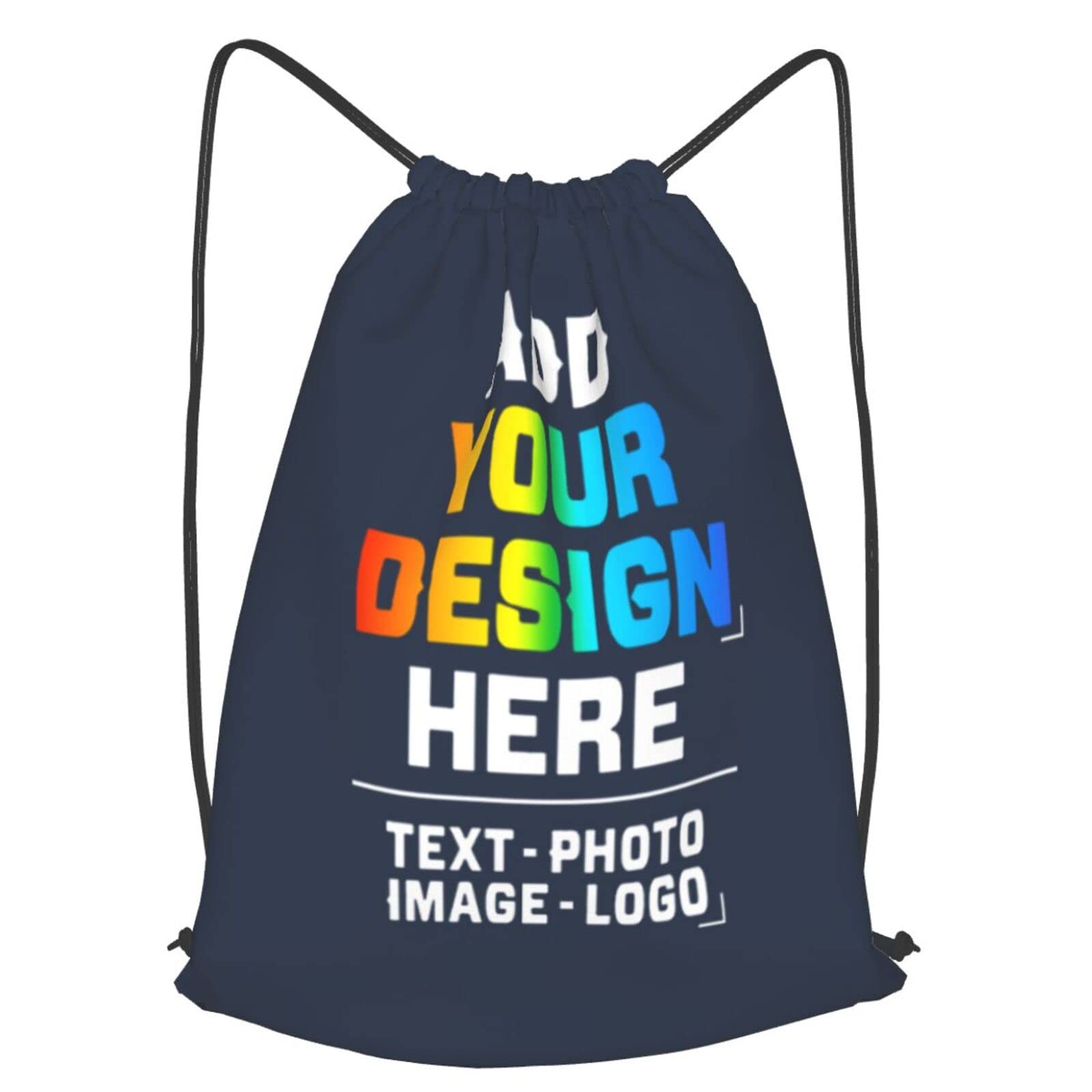 Custom Personalized Drawstring Backpack for Men & Youth - Water Resistant Gym Sack with Image/Text Printing - Navy Blue 14