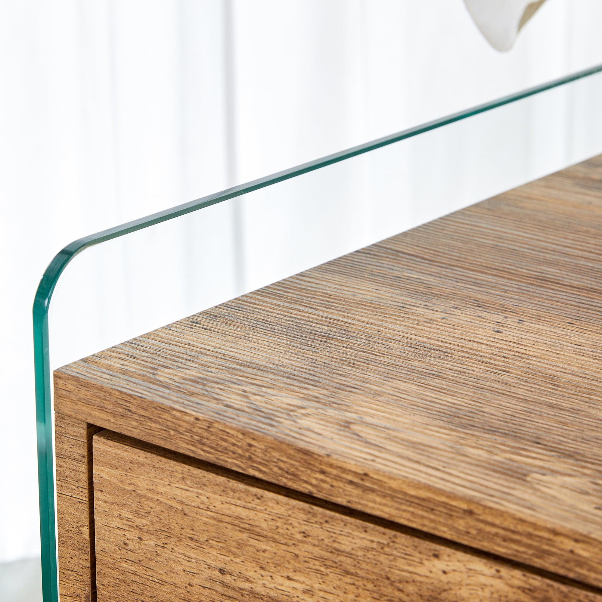 Modern Double Drawer Bedside Table with MDF Sticker Surface & Tempered Glass Sides - Elegant Design & Spacious Storage for Bedroom, Living Room, or Office