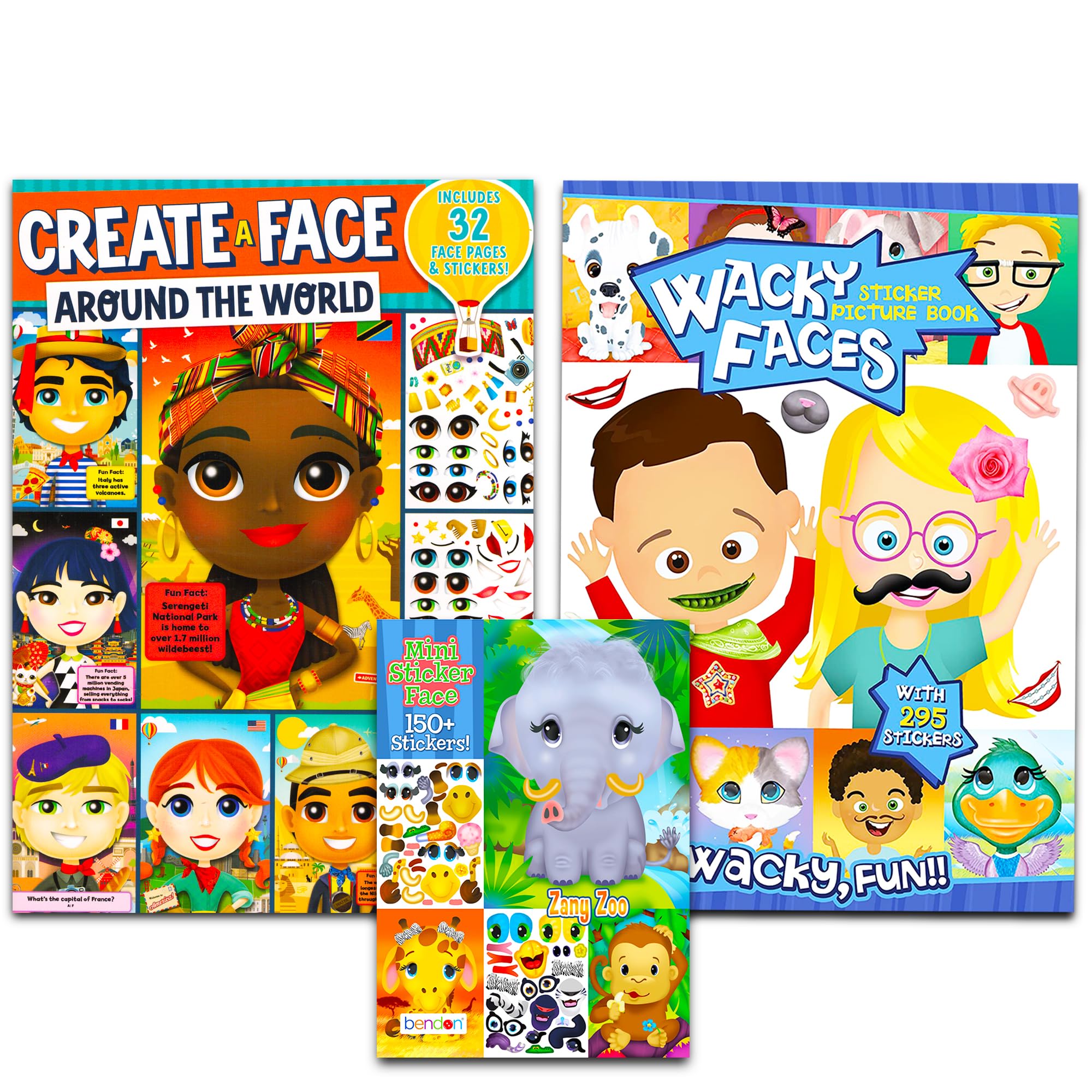 Kids Sticker Books Set - 3 Jumbo Activity Books with 90 Faces & 750 Stickers for Boys & Toddlers - Creative Play & Travel Fun