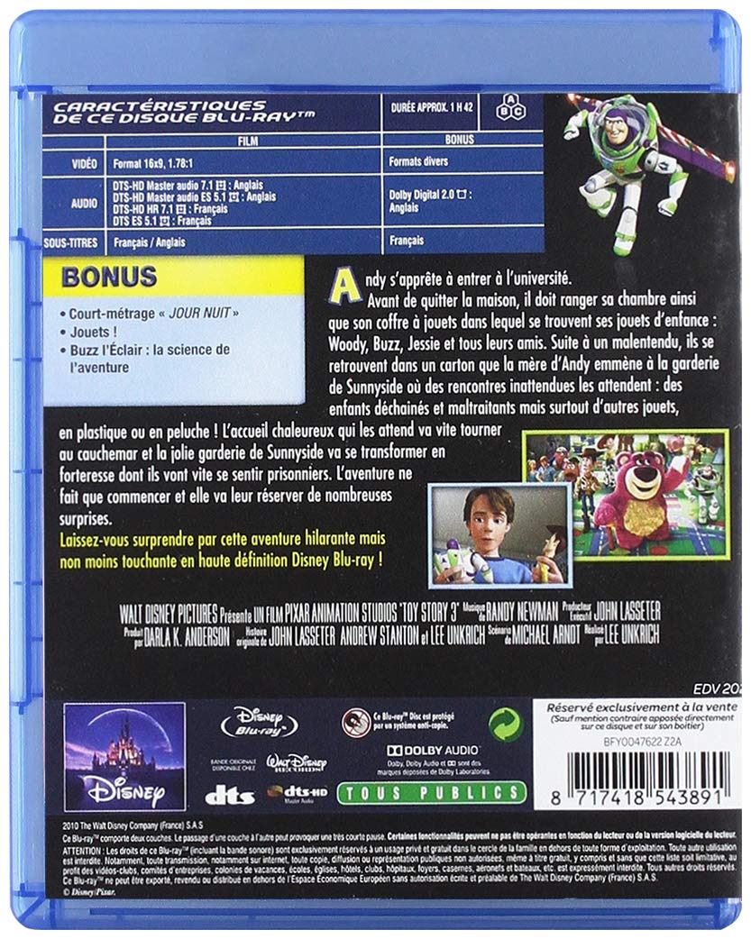 Toy Story 3 Blu-ray Disc - Disney Pixar Animated Movie for Kids & Families - Perfect for Movie Nights, Birthday Gifts & Disney Collectors