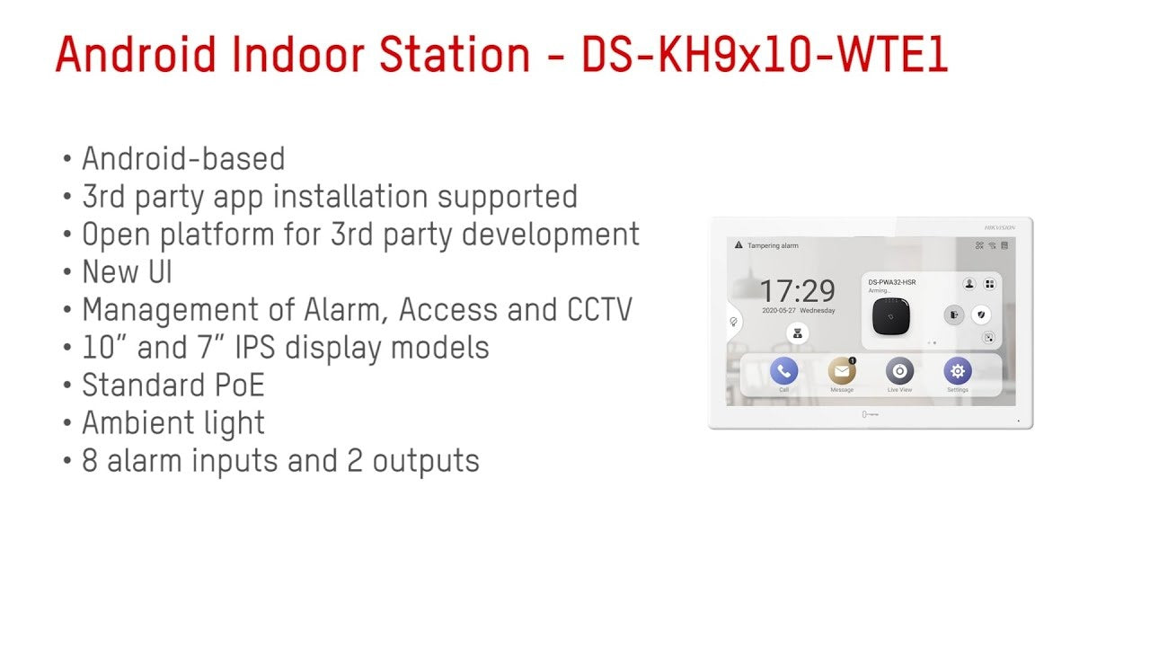 DS KH9310 WTE1 (B) 7-Inch Android PoE Indoor Station - Smart Home Security & Video Intercom System for Apartments, Offices & Gated Communities