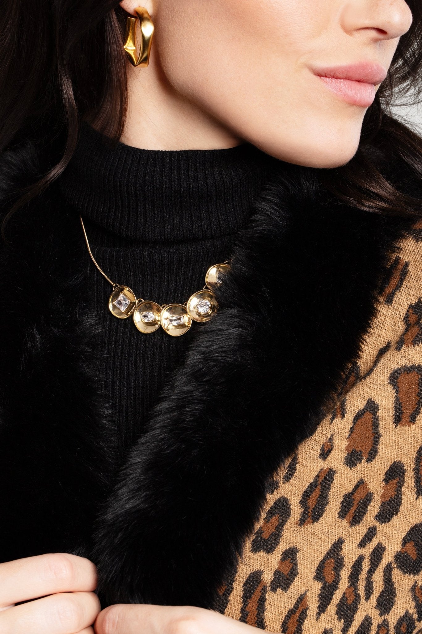 Elegant Gold Plated Multi Crystal Charm Statement Necklace for Women - Perfect for Parties, Weddings & Special Occasions