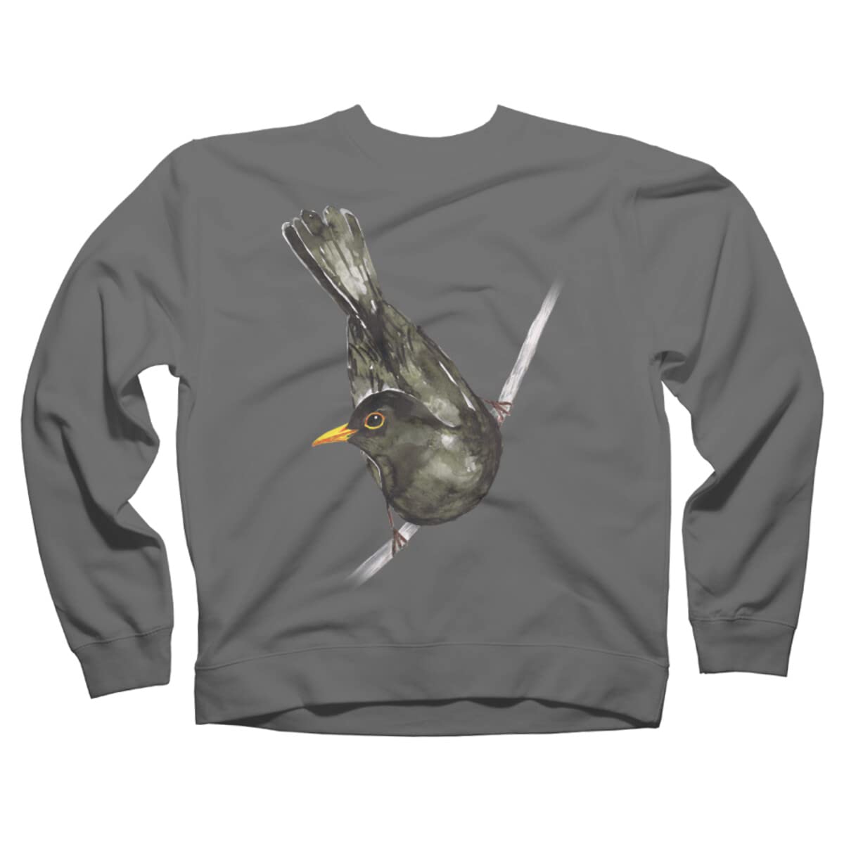 Design By Humans Unisex Blackbird Watercolor Sweatshirt by Bwiselizzy | Soft Cotton Pullover Hoodie | Perfect for Casual Wear, Street Style & Gifts