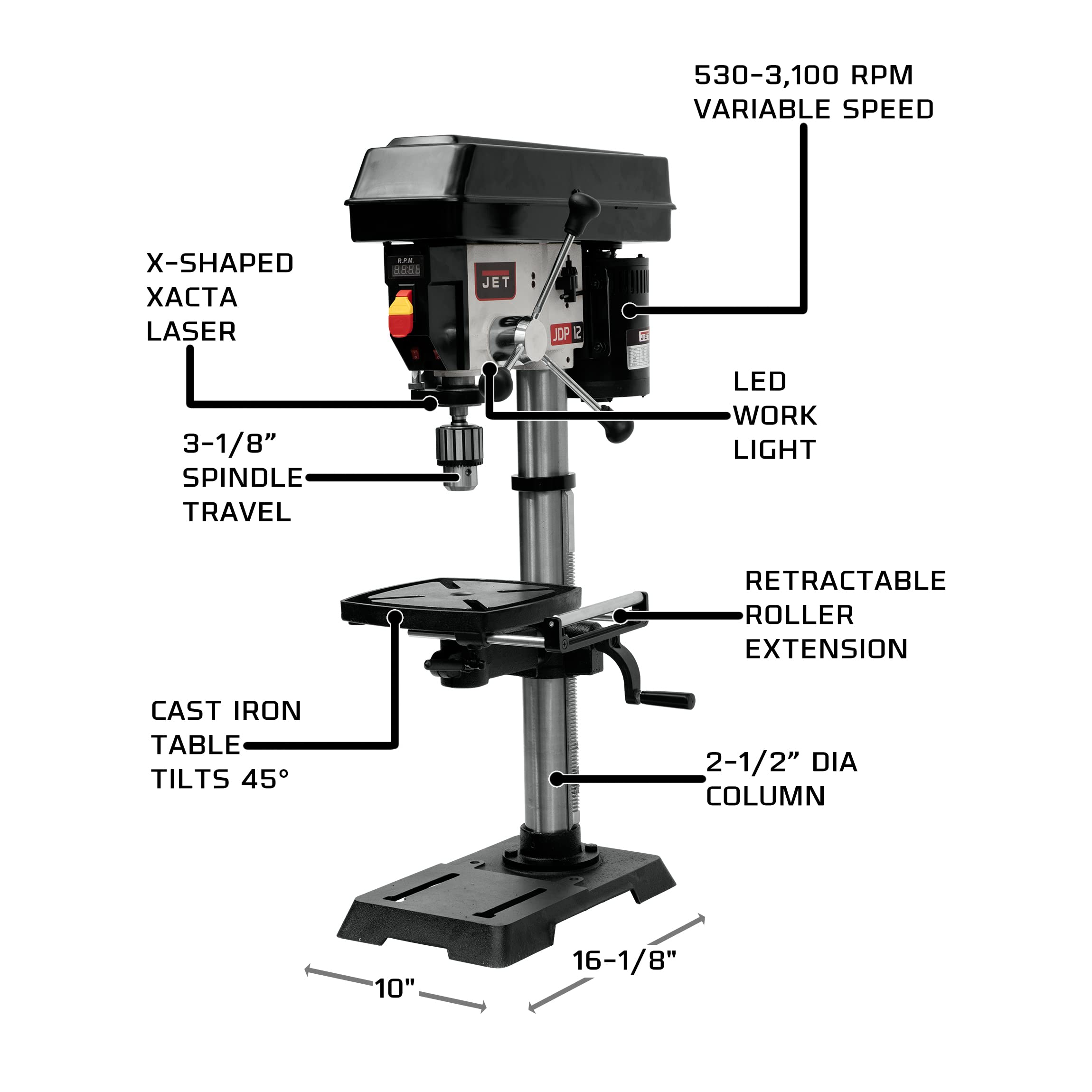 JET 12-Inch Variable-Speed Benchtop Drill Press with WEN 24x12 Drill Press Table & Fence - Perfect for Woodworking, Metal Drilling & DIY Projects
