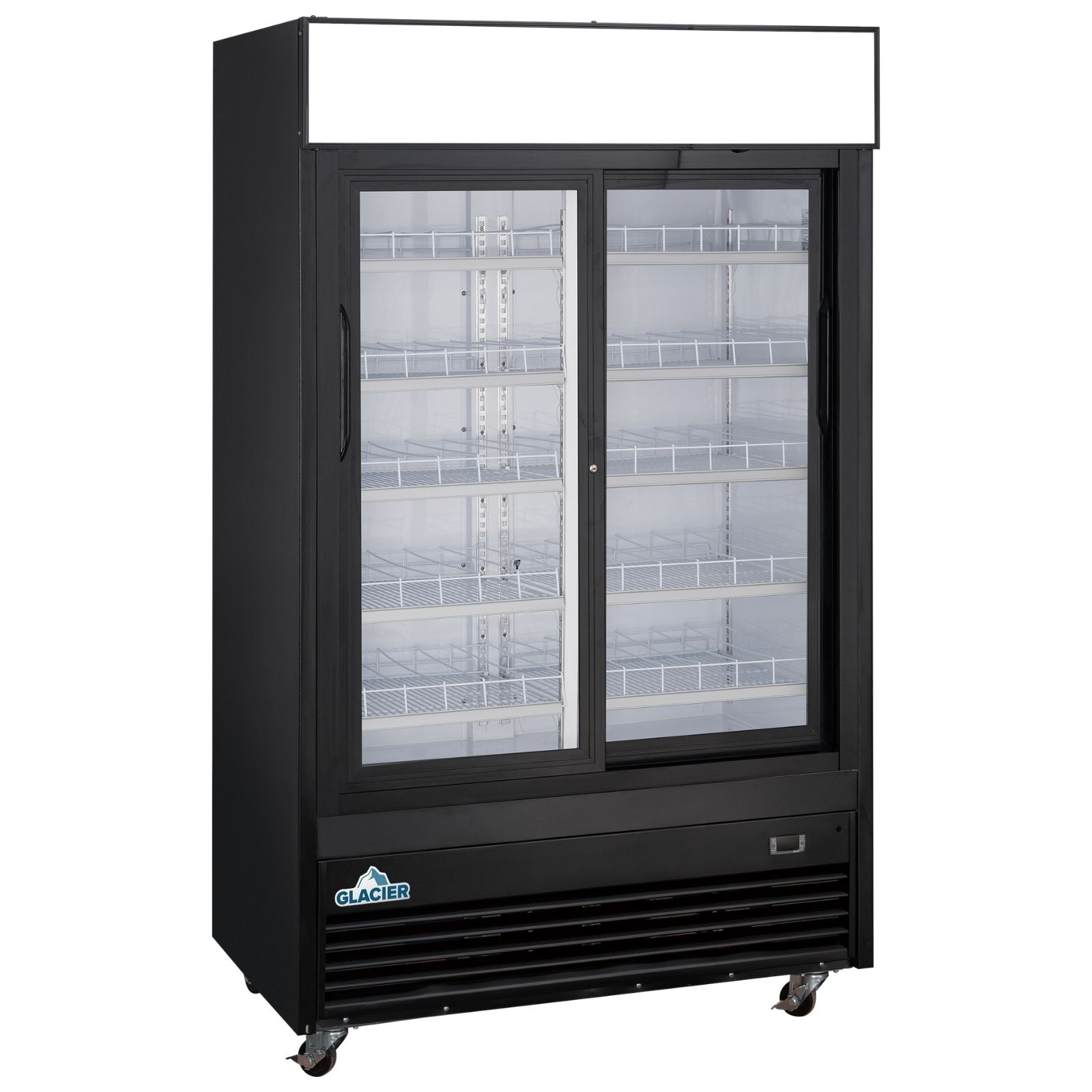 Glacier 47 Commercial Merchandiser Refrigerator - 2 Glass Sliding Doors, Black Exterior - Perfect for Convenience Stores, Supermarkets & Restaurant Display