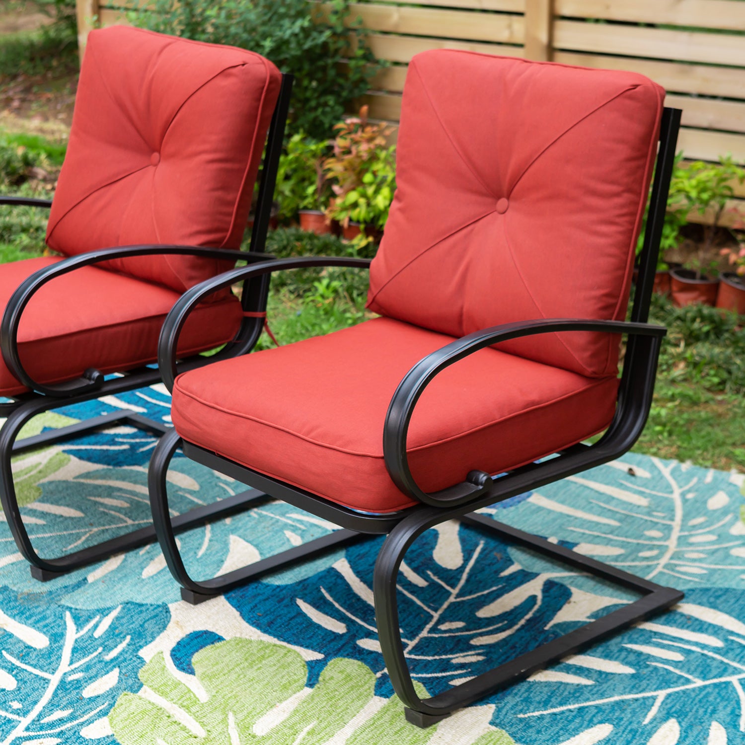 Sophia & William C Spring Metal Cushioned Lounge Chairs - Outdoor Patio Furniture Set for Garden, Poolside & Backyard Relaxation