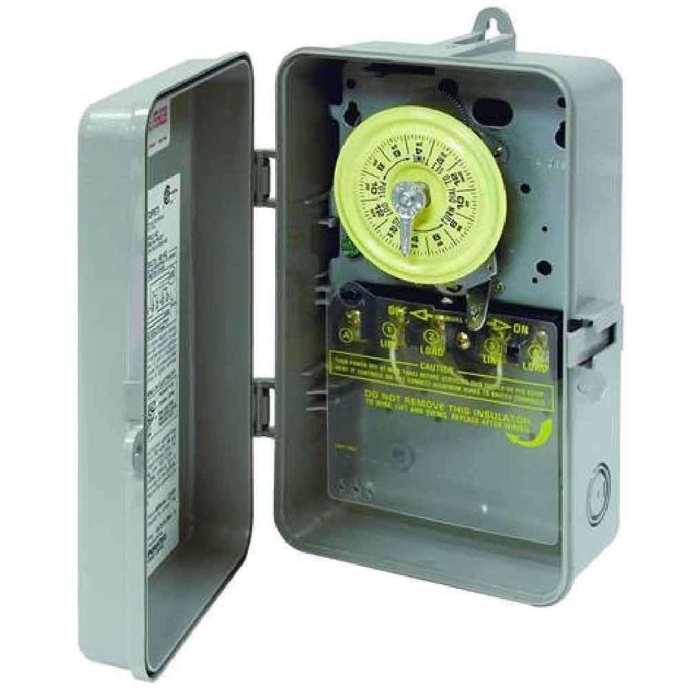 40 Amp 120 Volt 24 Hour Outdoor Mechanical Timer Switch DPST Gray - Heavy Duty Waterproof Timer for Sprinklers, Pools & Outdoor Lighting
