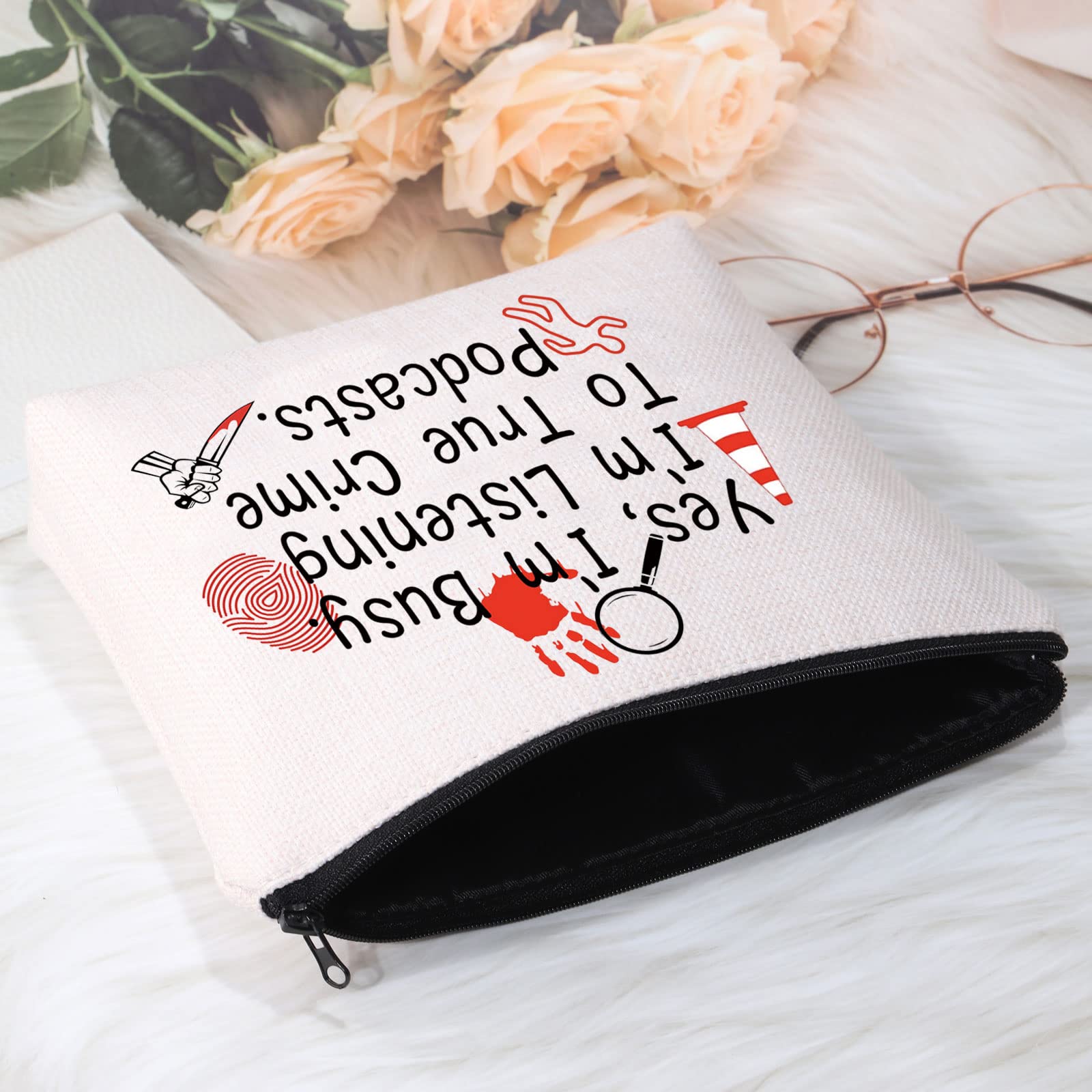 POFULL True Crime Podcast Makeup Bag - Crime Junkie Merch Gift for Podcast Lovers (Perfect for Cosmetics, Travel & True Crime Enthusiasts)