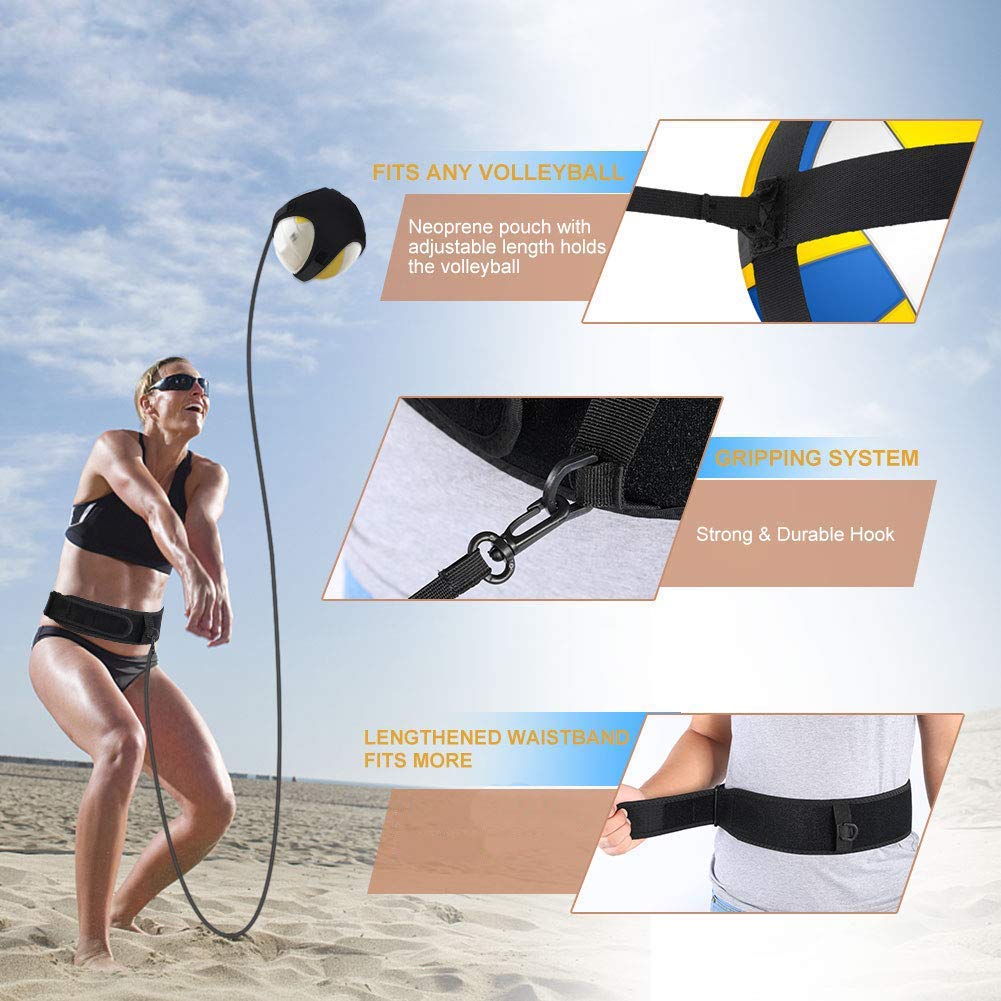 Elastic Waist Belt Solo Soccer Volleyball Rugby Training Aid - Adjustable Hands-Free Kick & Throw Practice for Kids & Adults - Improve Ball Control Skills for Backyard, Gym & Field Drills