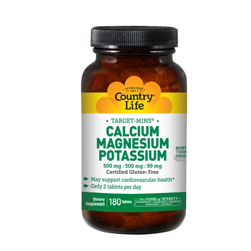 Country Life Vitamins Target-Mins Calcium Magnesium Potassium Supplement - 180 Tablets for Bone Health & Muscle Support - Ideal for Active Lifestyles & Daily Wellness