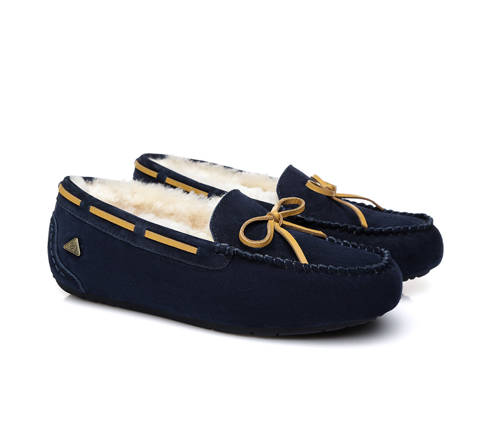 EVERAU® Women's Sheepskin Wool Bow Slippers - Cozy UGG Moccasins for Indoor & Outdoor Comfort - Perfect for Home, Office, and Winter Relaxation