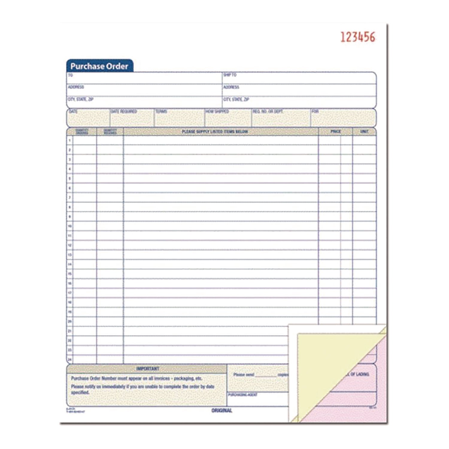 Adams® Multipart Carbonless Purchase Order Pad - 3-Part NCR Forms, 8.38