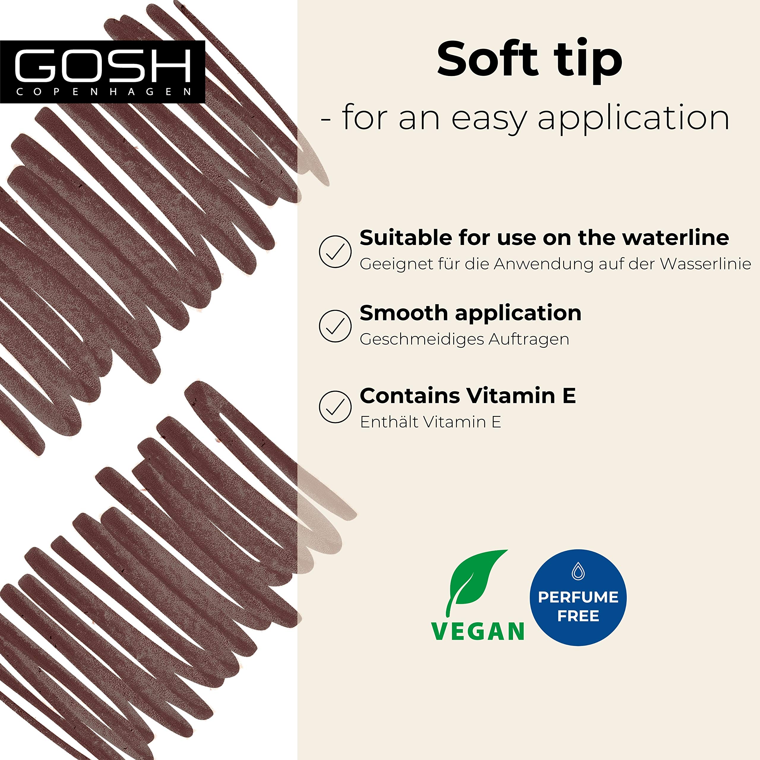 GOSH 2-in-1 Kohl Eyeliner & Kajal Makeup Pencil with Vitamin E - Smudge Proof Long Lasting Eye Liner for Upper & Lower Lids, Vegan & Fragrance-Free (Espresso Brown) - Perfect for Everyday Makeup, Smokey Eyes & Waterline Definition