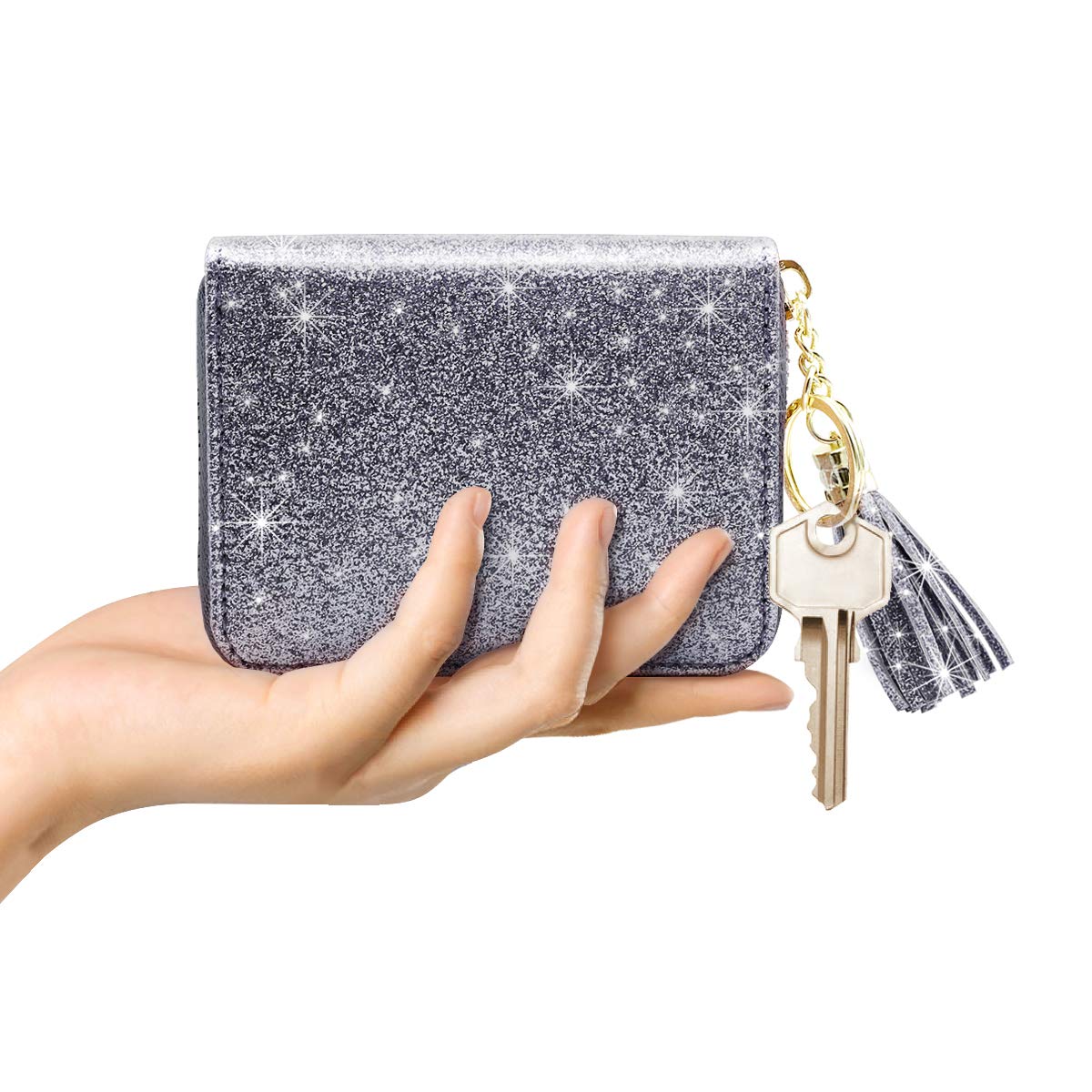 RFID Blocking Glitter Credit Card Holder for Women - Slim Small Wallet with Card Slots - Perfect for Travel, Shopping & Everyday Use