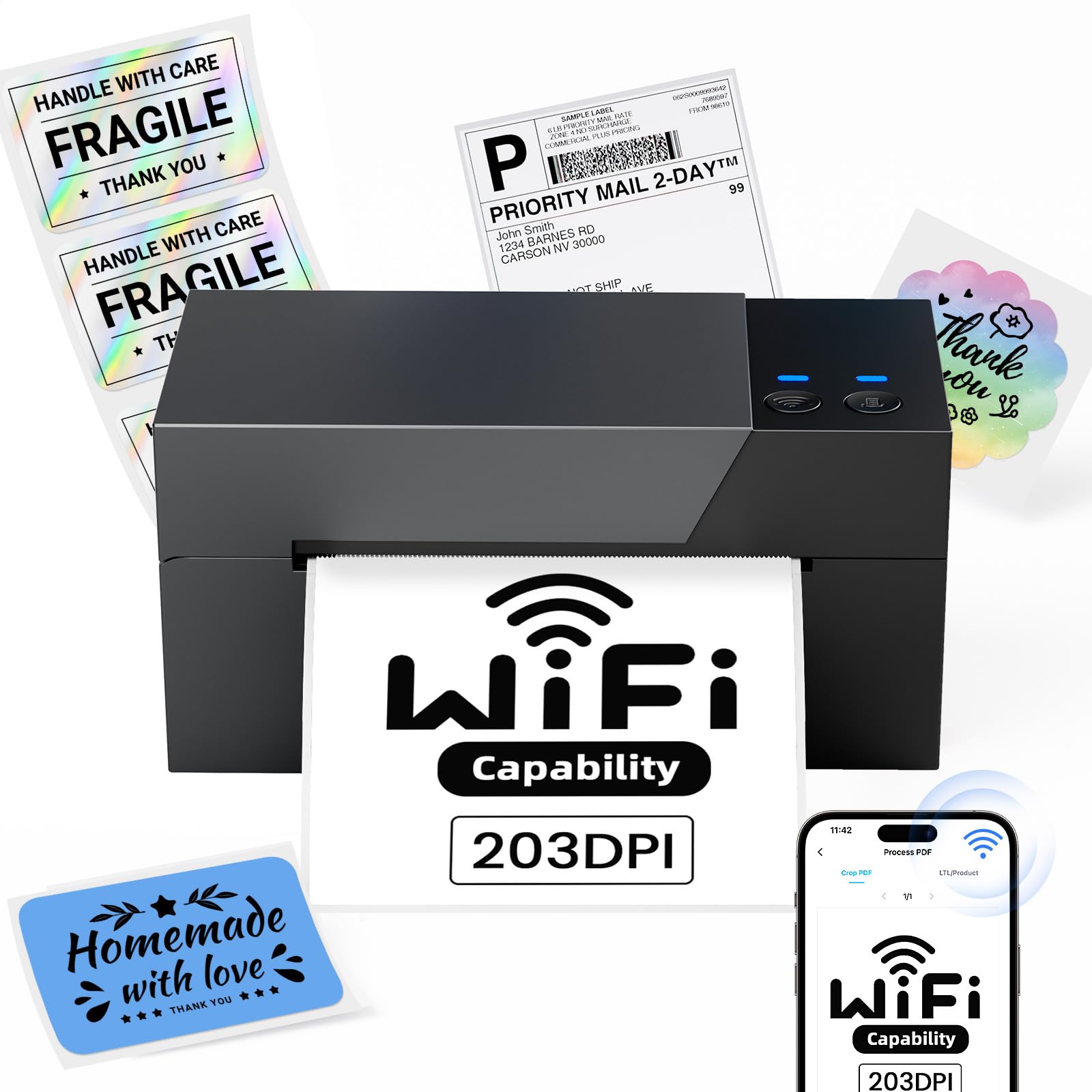 4x6 Wireless Thermal Shipping Label Printer - WiFi & Bluetooth Compatible for eBay, USPS, Shopify, Amazon | Perfect for Small Business, Home & Office Package Shipping